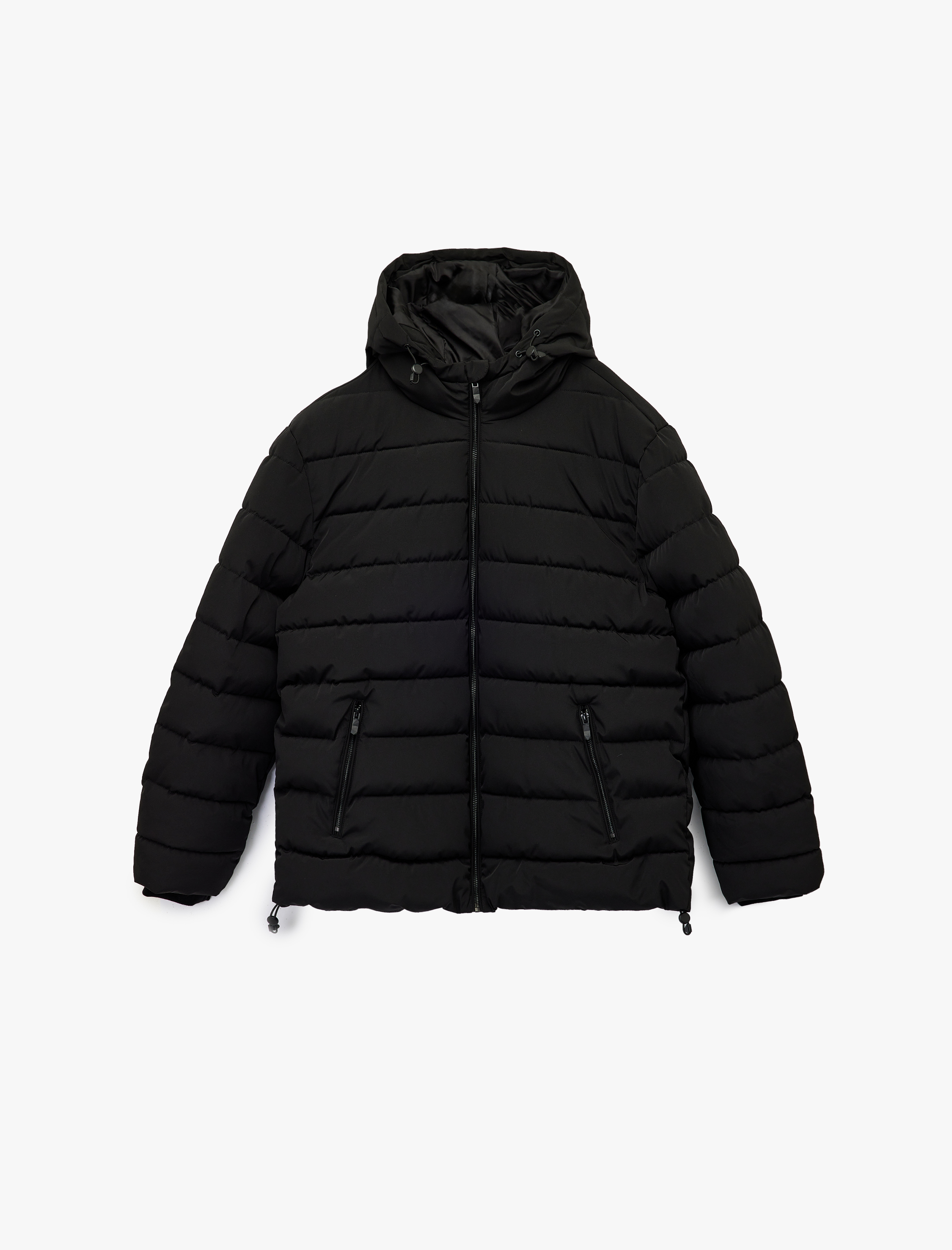   Kapüşonlu Uzun Kollu Fermuarlı Cepli Kışlık Şişme Mont