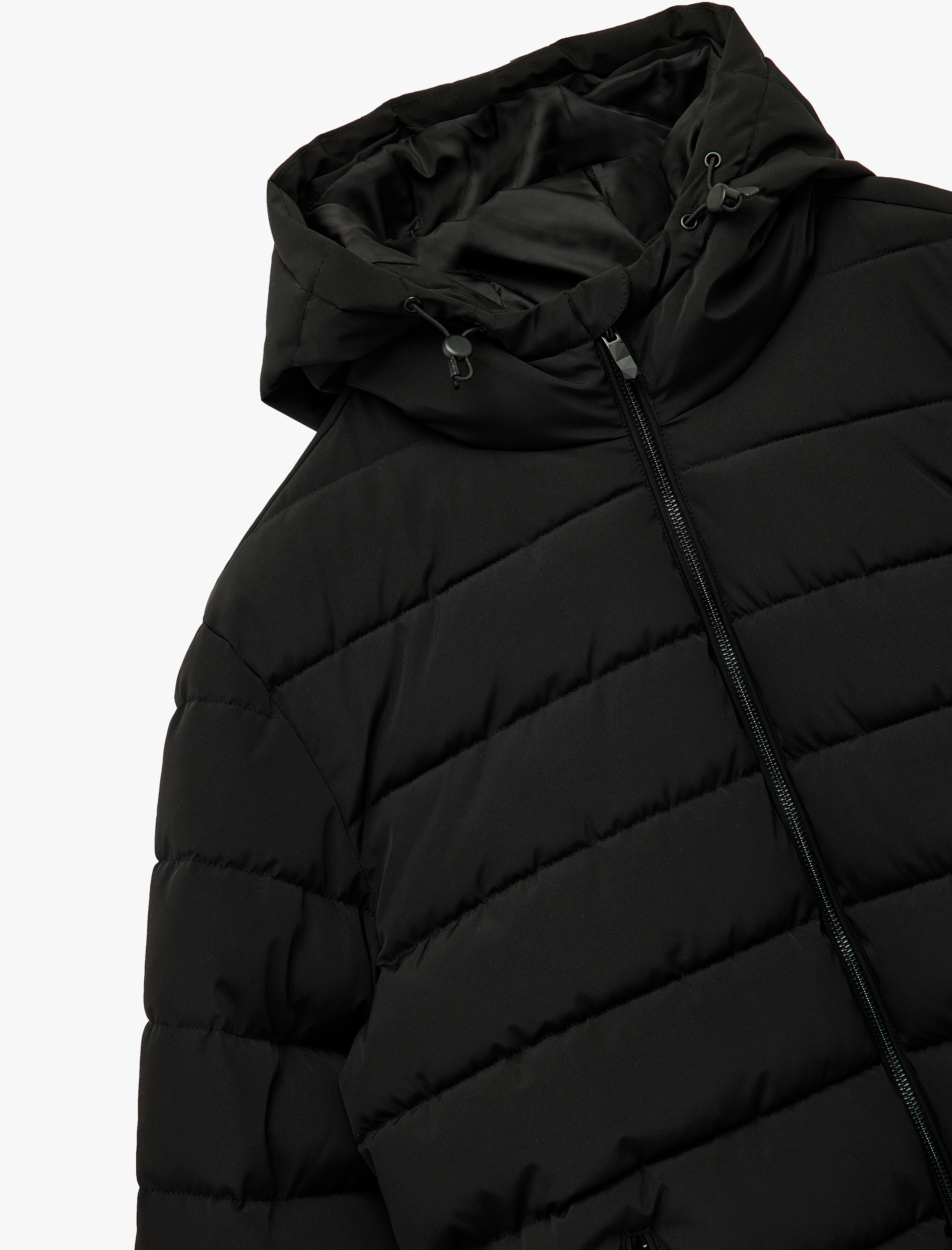   Kapüşonlu Uzun Kollu Fermuarlı Cepli Kışlık Şişme Mont