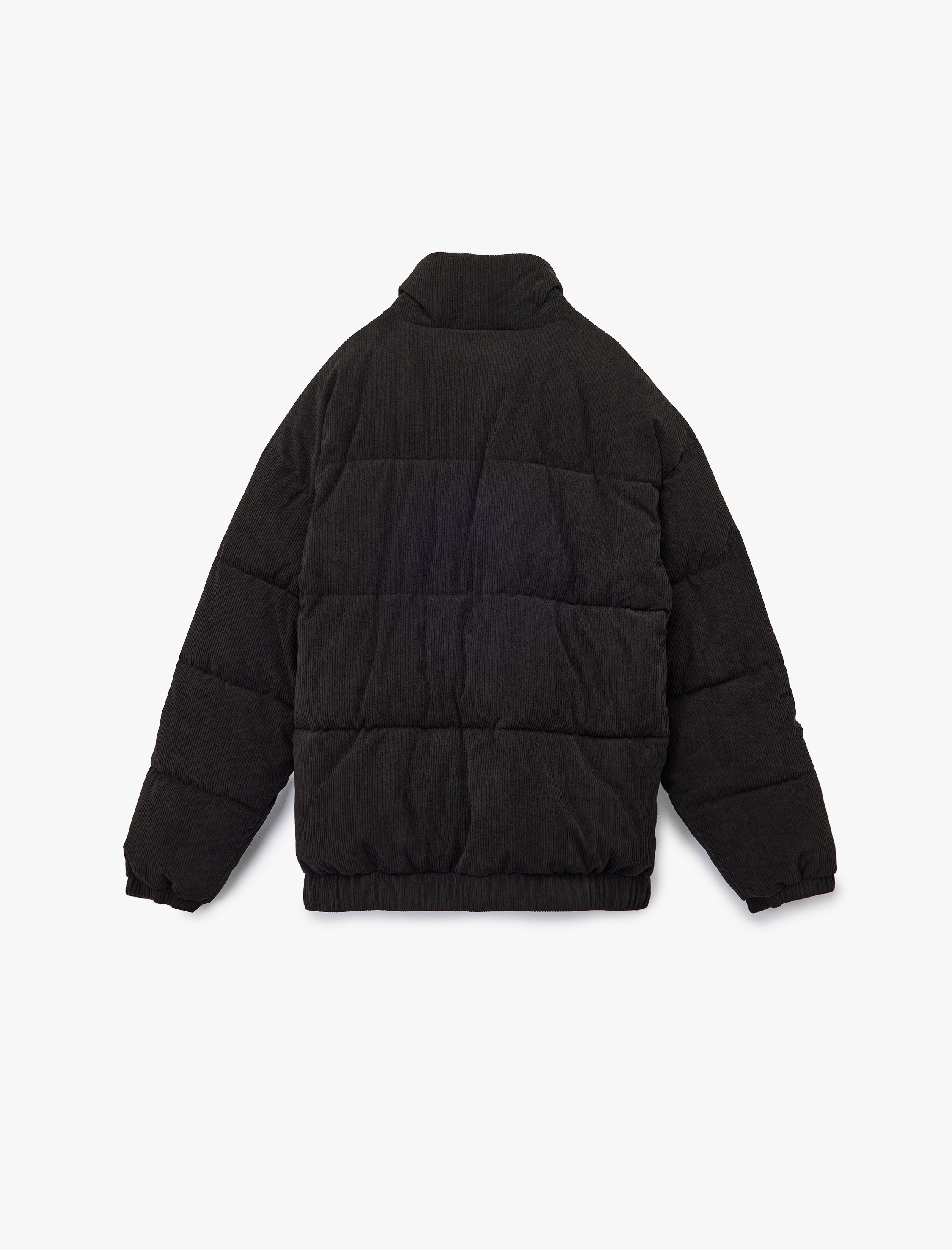   Dik Yaka Uzun Kollu Cep Detaylı Fermuarlı Fitilli Kadife Kışlık Şişme Mont