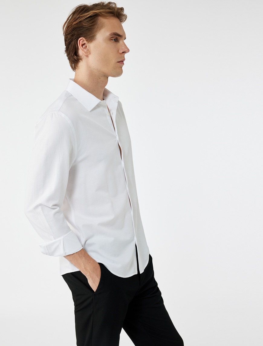   Slim Fit Yarım İtalyan Yaka Uzun Kollu Gömlek