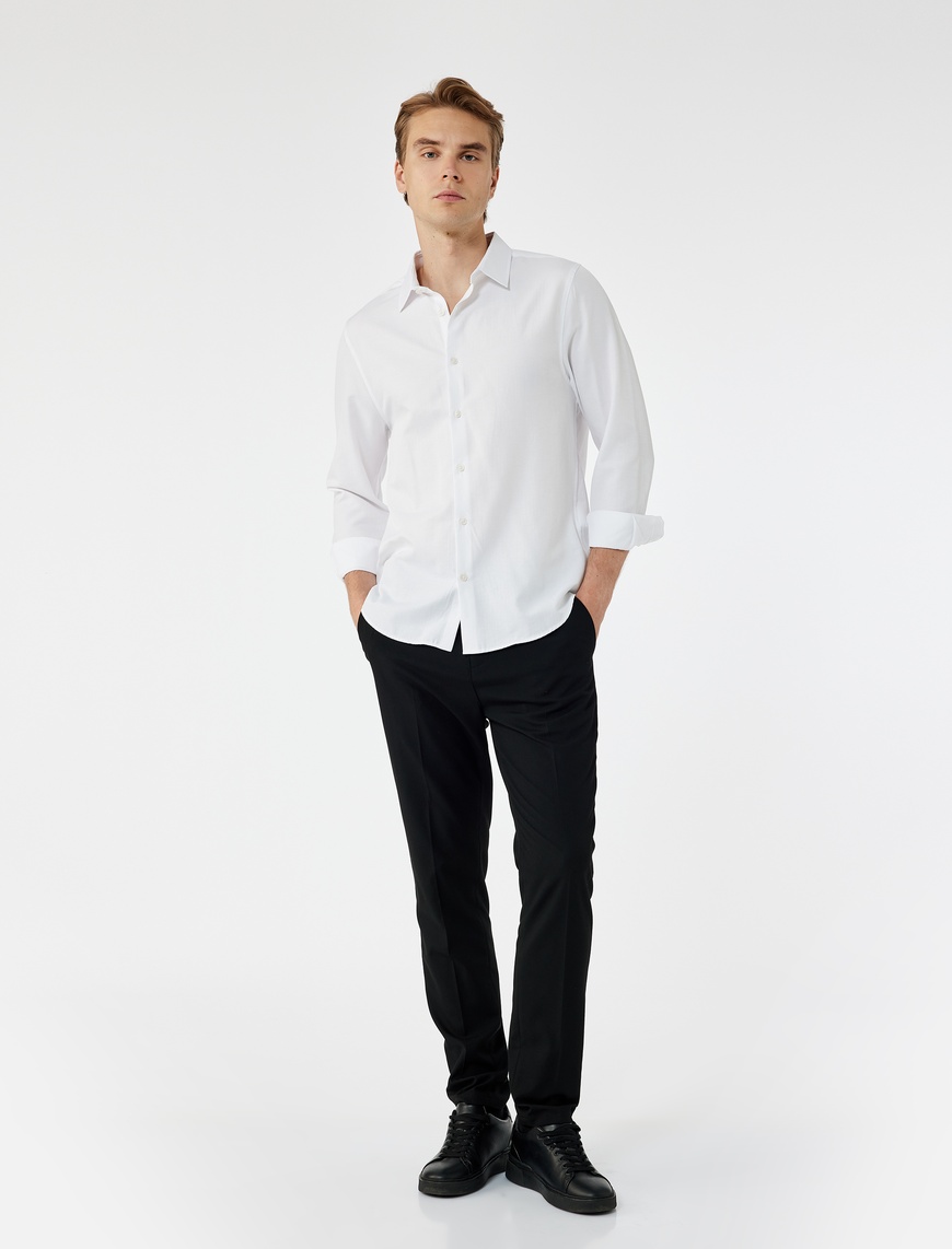   Slim Fit Yarım İtalyan Yaka Uzun Kollu Gömlek