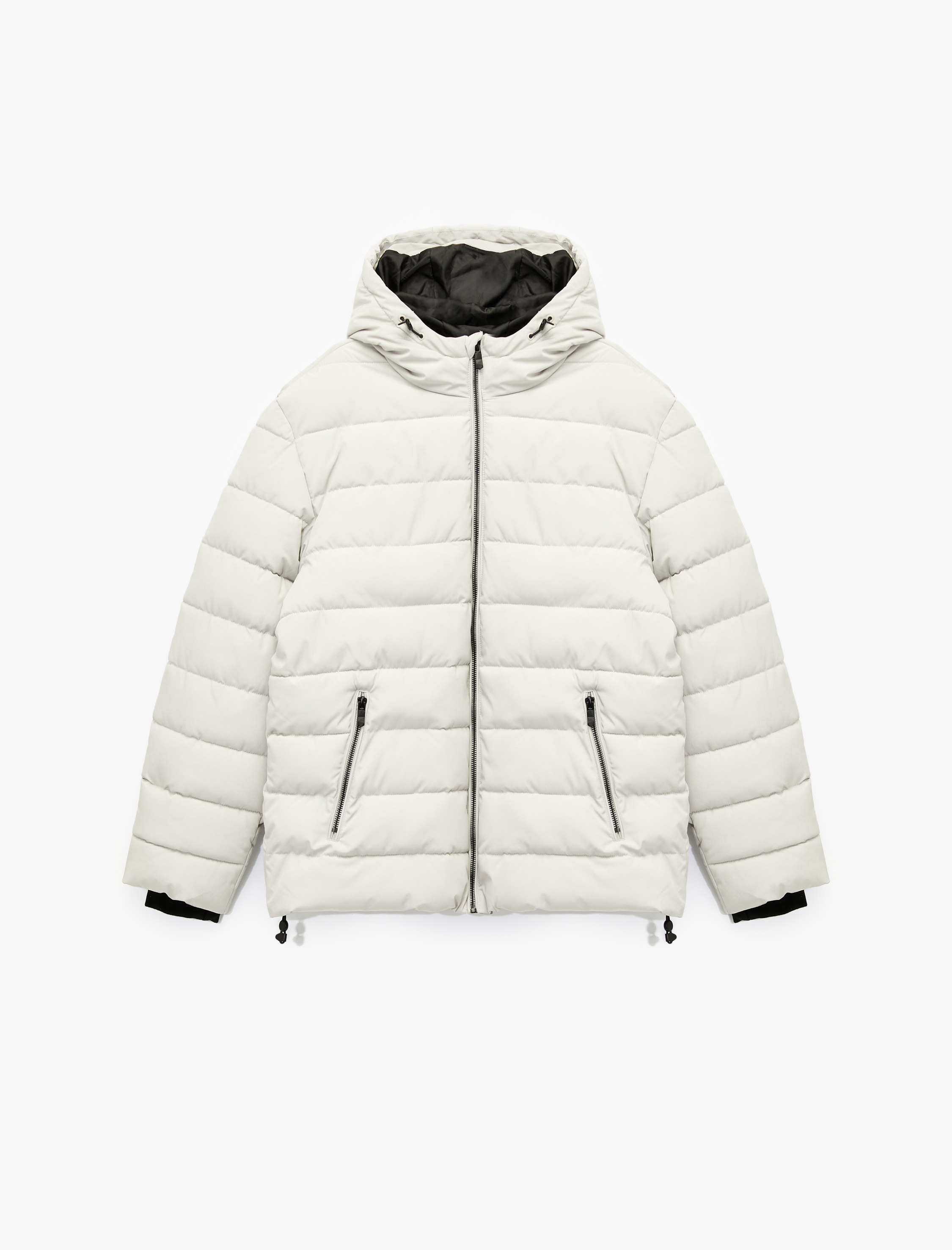   Kapüşonlu Uzun Kollu Fermuarlı Cepli Kışlık Şişme Mont