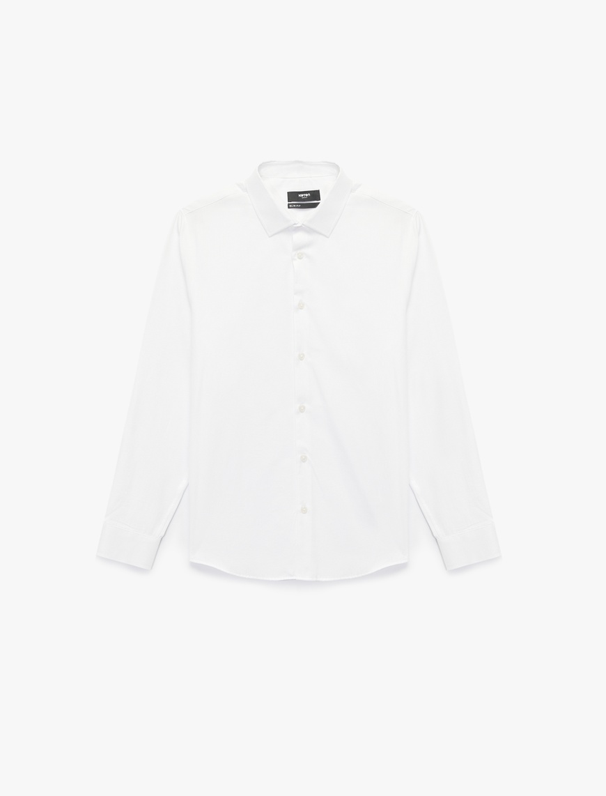   Slim Fit Yarım İtalyan Yaka Uzun Kollu Gömlek