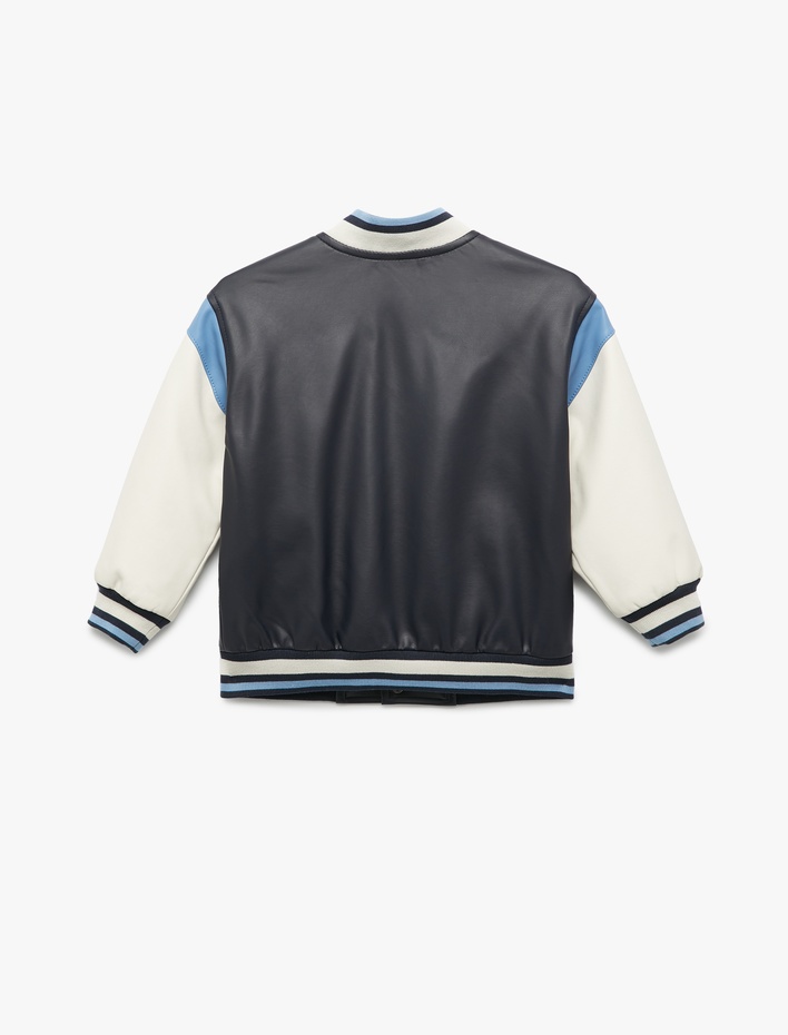 Erkek Bebek Uzun Kollu Bisiklet Yaka Renk Bloklu Bomber Kolej Ceket