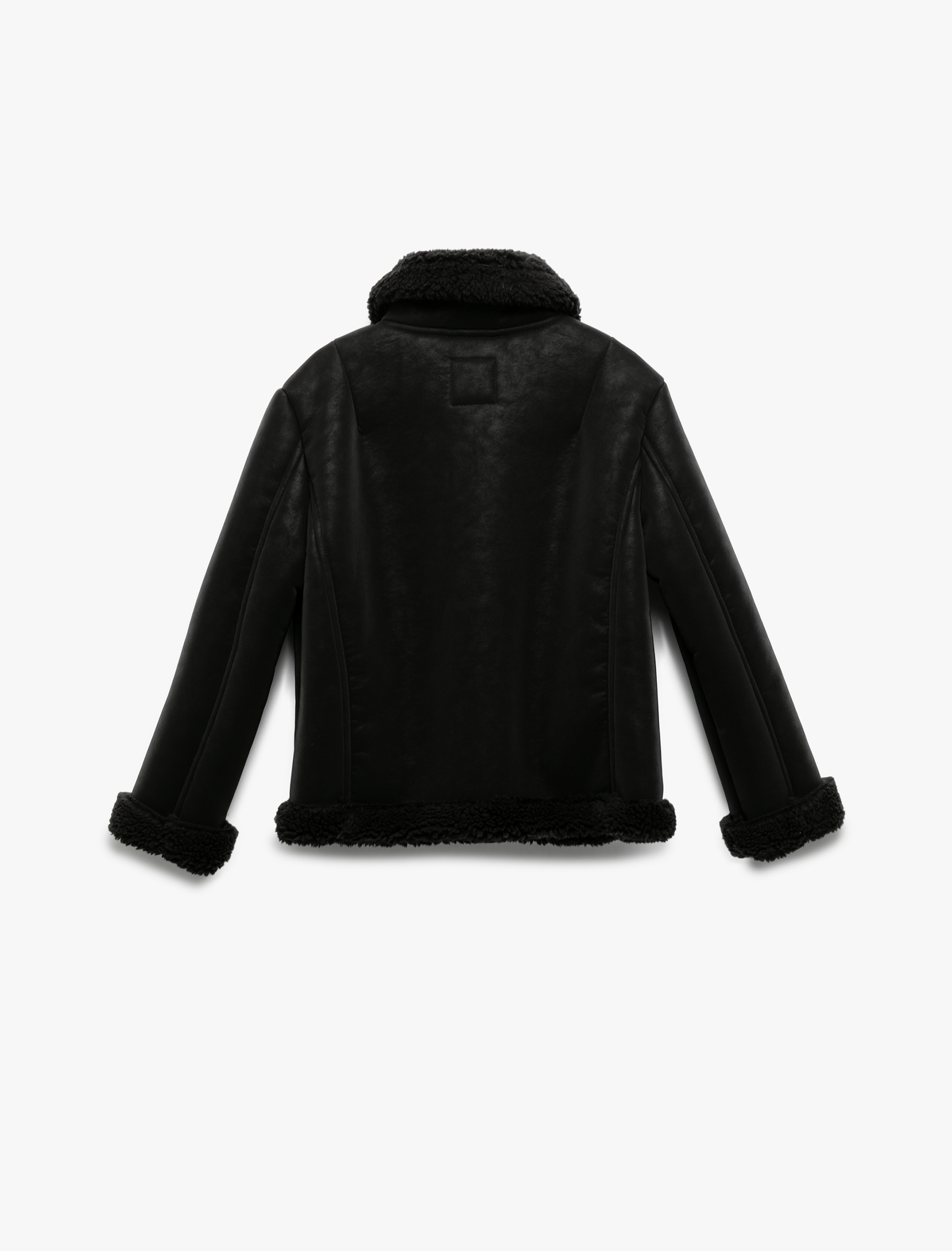  Kız Çocuk Uzun Kollu Peluş Detaylı Gömlek Yaka Suni Süet Ceket