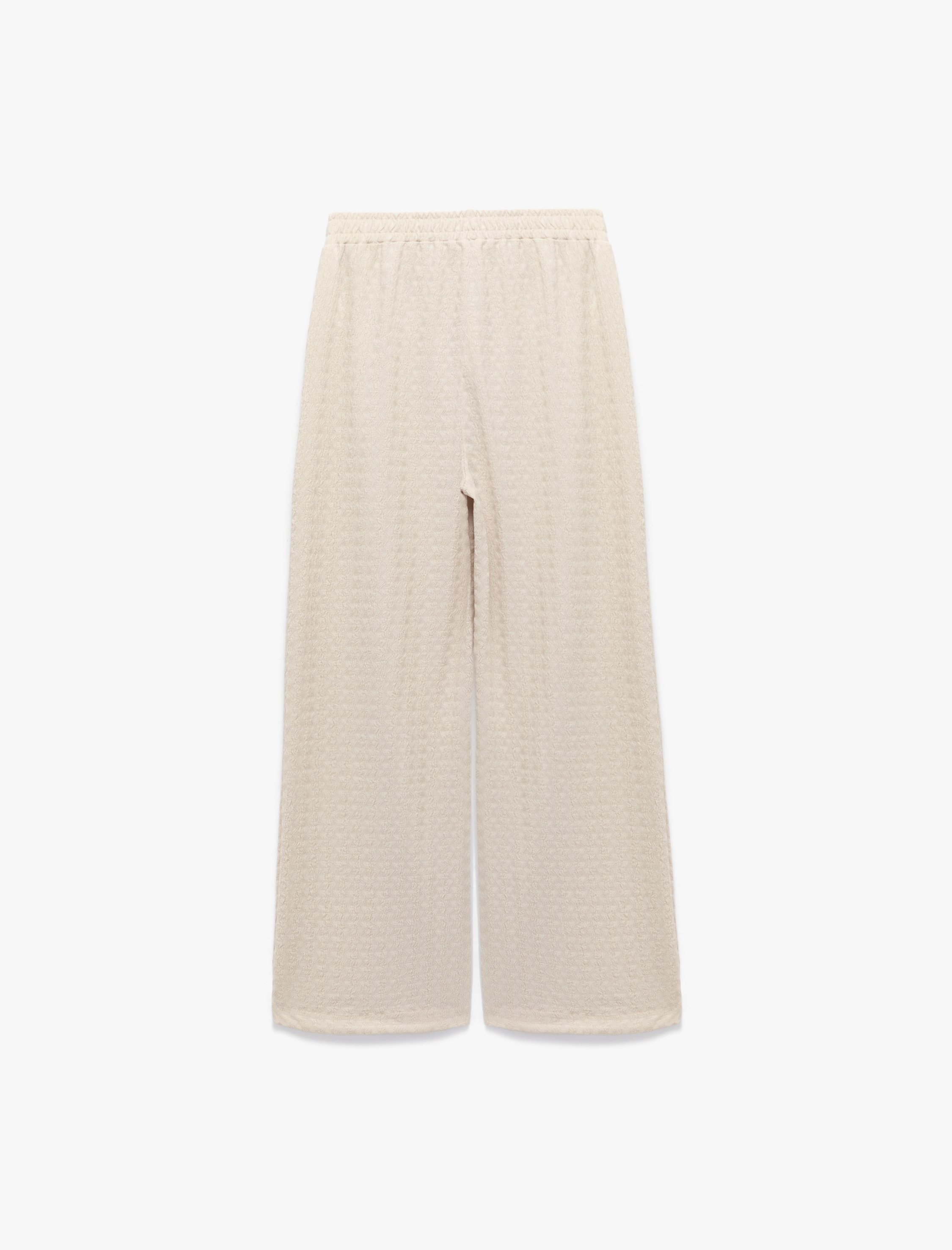   Krep Kumaş Beli Lastikli Dokulu Bol Paça Pantolon