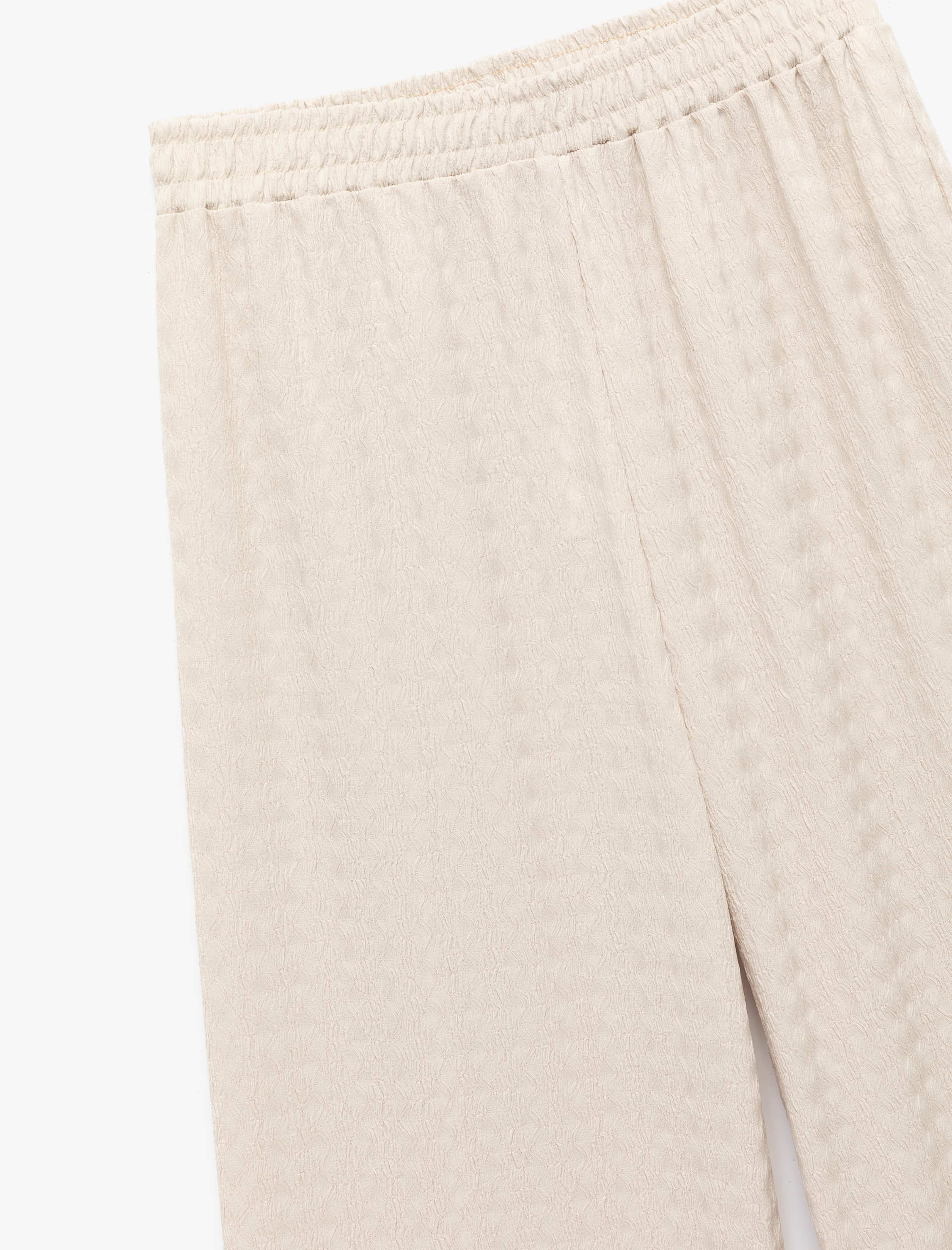   Krep Kumaş Beli Lastikli Dokulu Bol Paça Pantolon