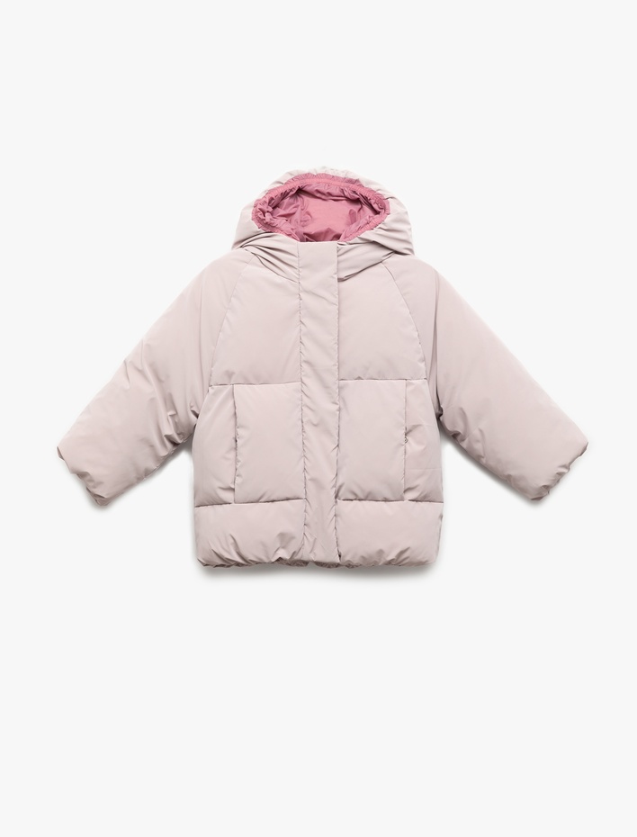 Kız Bebek Kapşonlu Uzun Kollu Cepli Şişme Mont