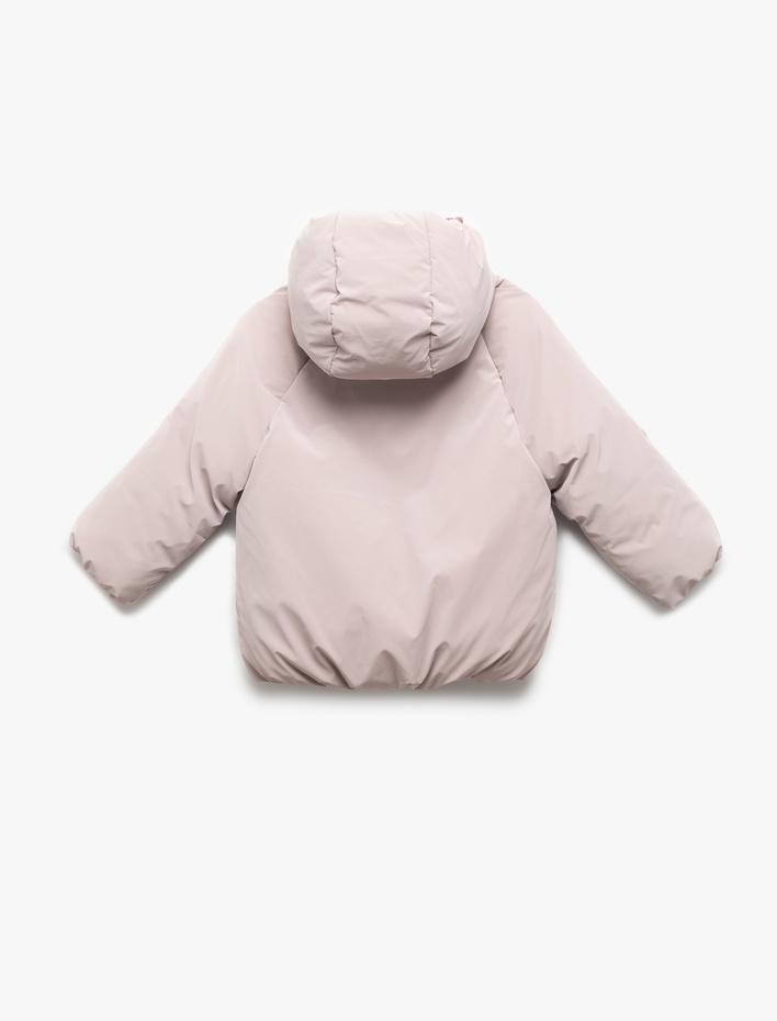 Kız Bebek Kapşonlu Uzun Kollu Cepli Şişme Mont