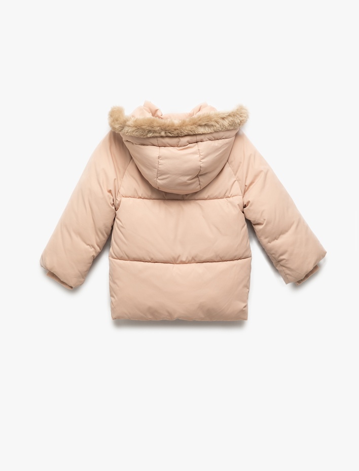 Kız Bebek Kapşonlu Uzun Kollu Kapitone Şişme Mont