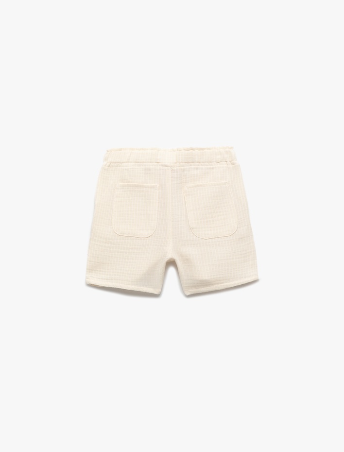 Erkek Bebek Pamuklu Cepli Düğme Detaylı Basic Müslin Şort