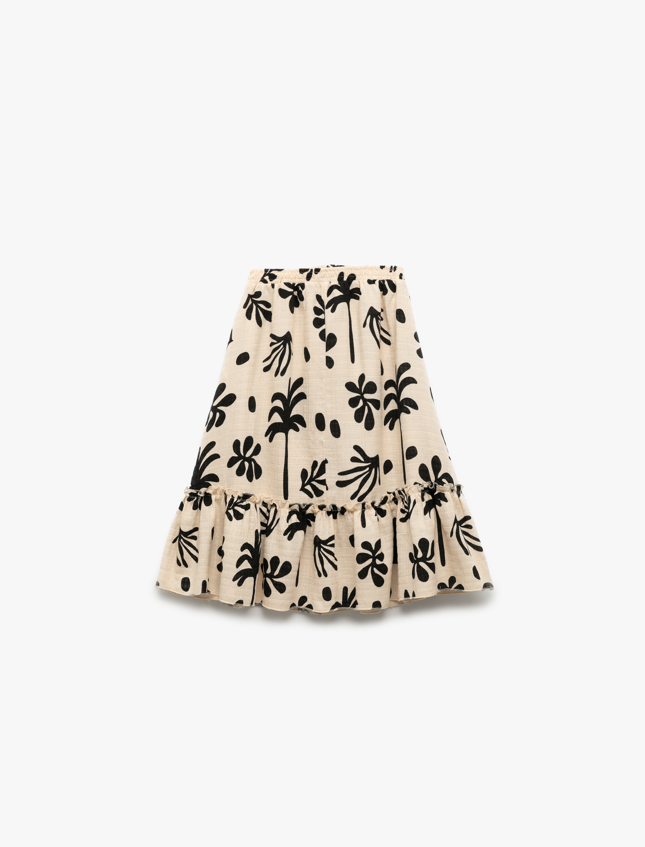 Kız Çocuk Pamuklu Yaprak Desenli Beli Lastikli Müslin Etek