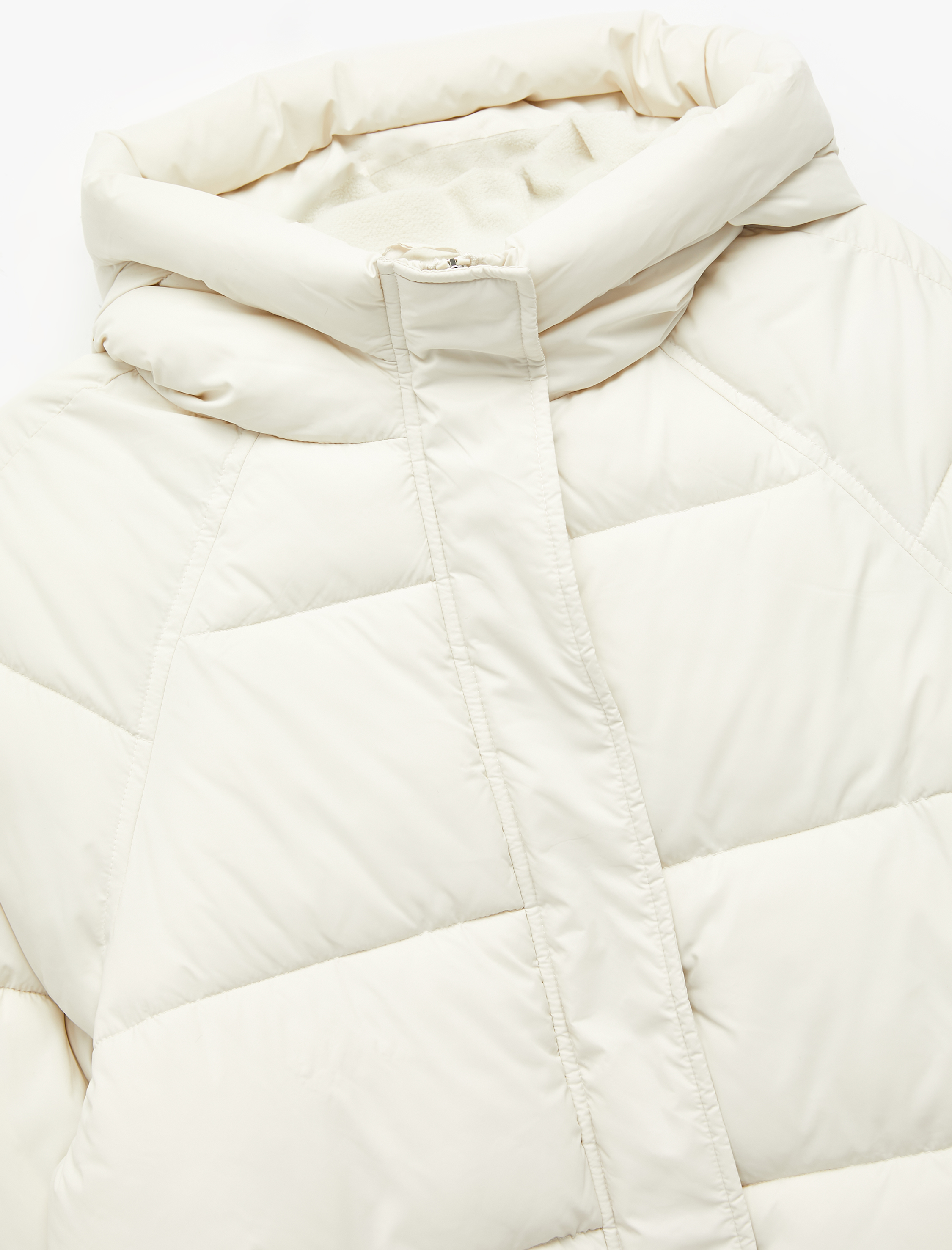   İçi Polar Astarlı Uzun Kollu Fermuarlı Su İtici Kapüşonlu Oversize Şişme Mont