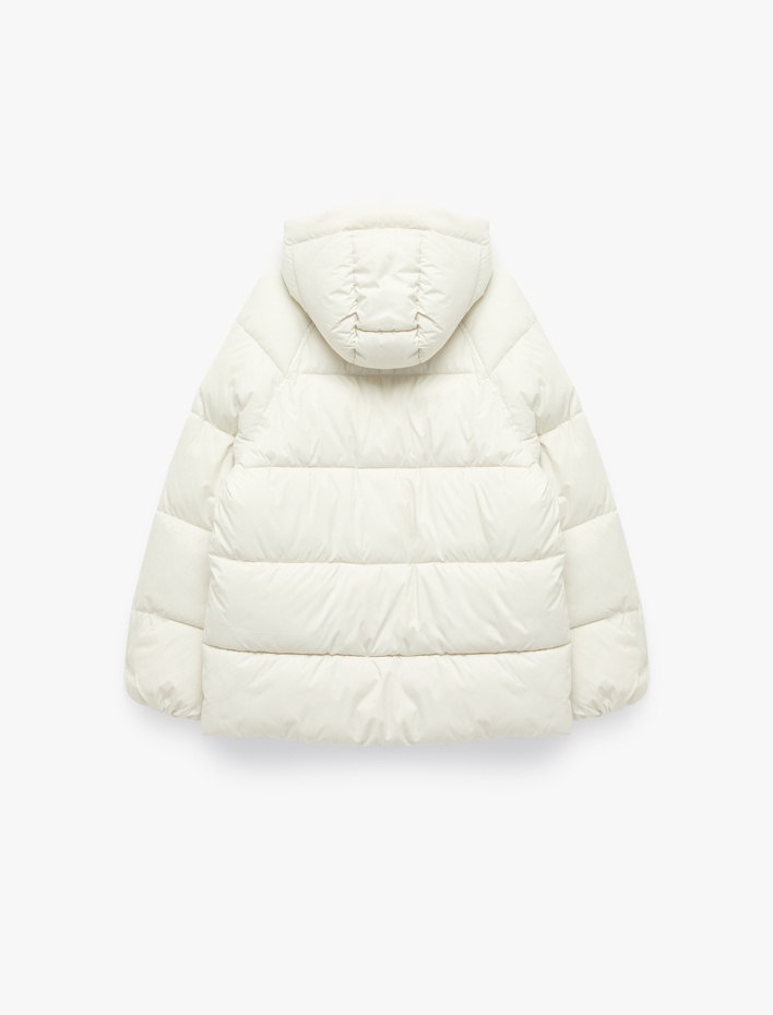  İçi Polar Astarlı Uzun Kollu Fermuarlı Su İtici Kapüşonlu Oversize Şişme Mont