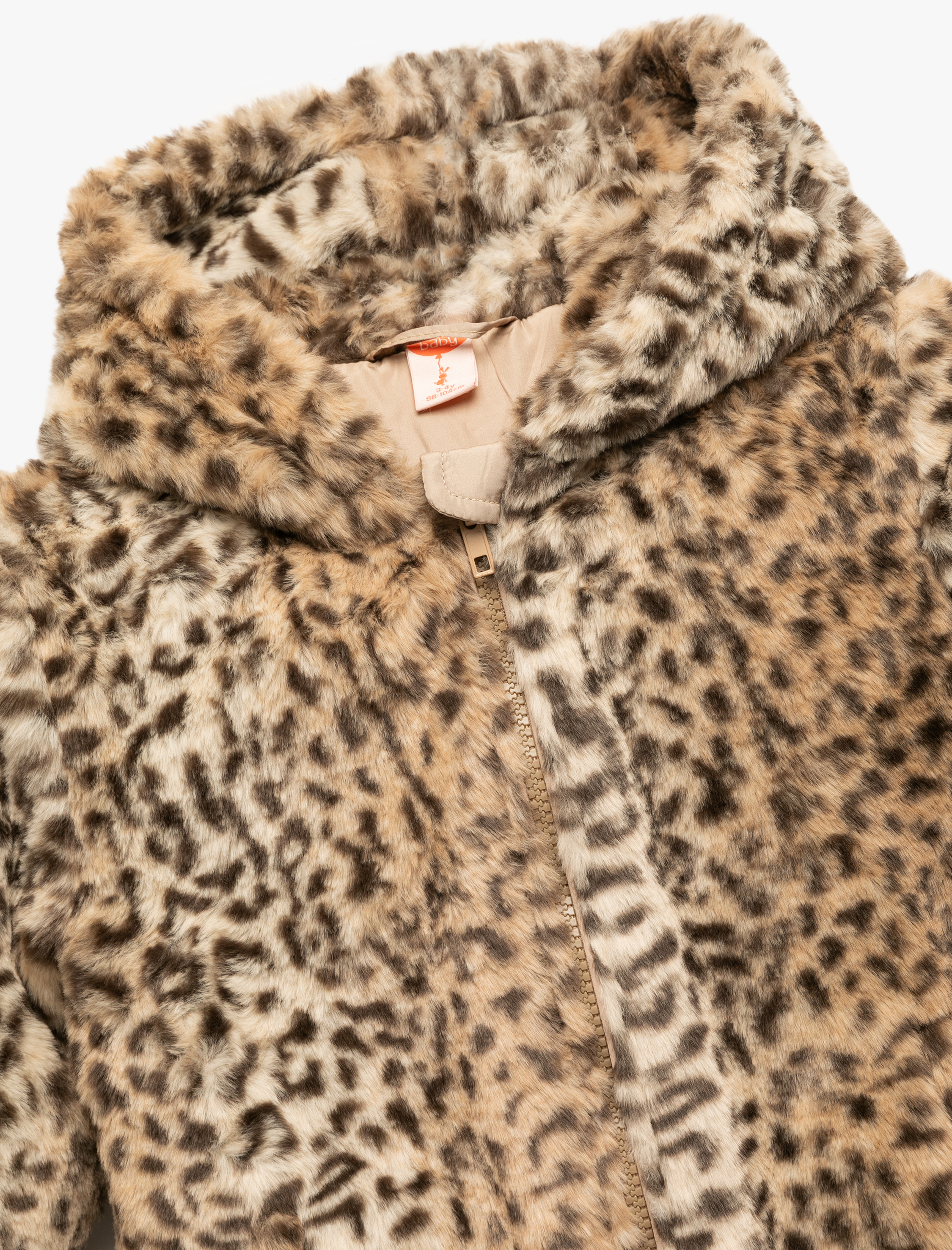  Kız Bebek Kapüşonlu Uzun Kollu Leopar Desenli Peluş Ceket