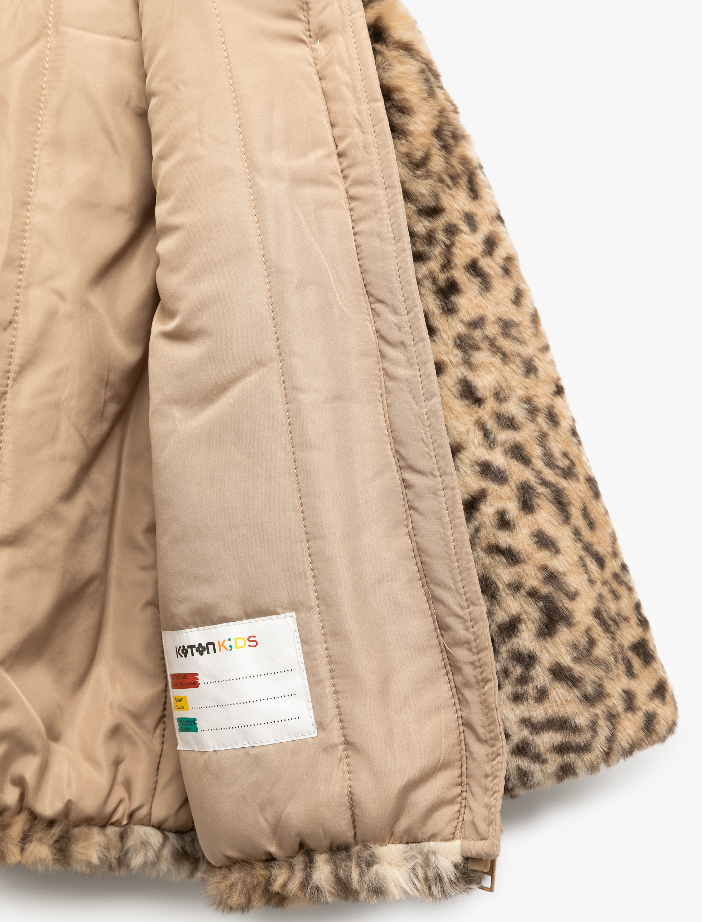  Kız Bebek Kapüşonlu Uzun Kollu Leopar Desenli Peluş Ceket