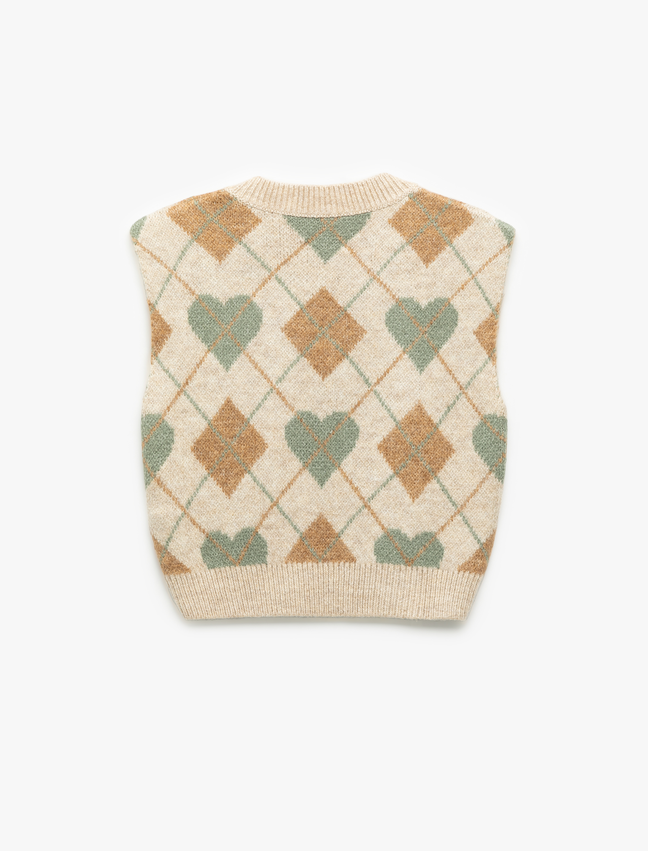  Kız Çocuk Baklava Desenli V Yaka Kolsuz Triko Süveter