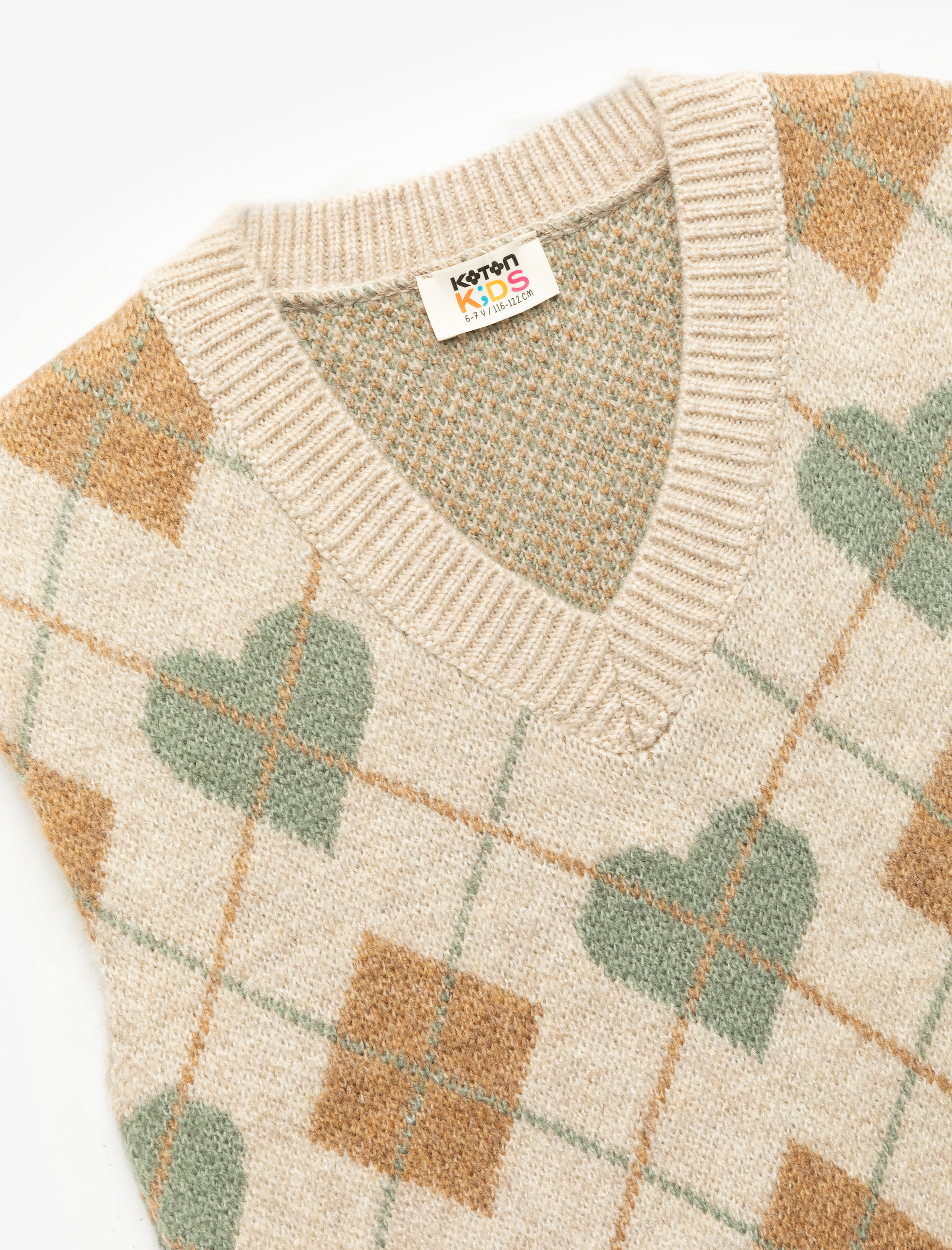  Kız Çocuk Baklava Desenli V Yaka Kolsuz Triko Süveter