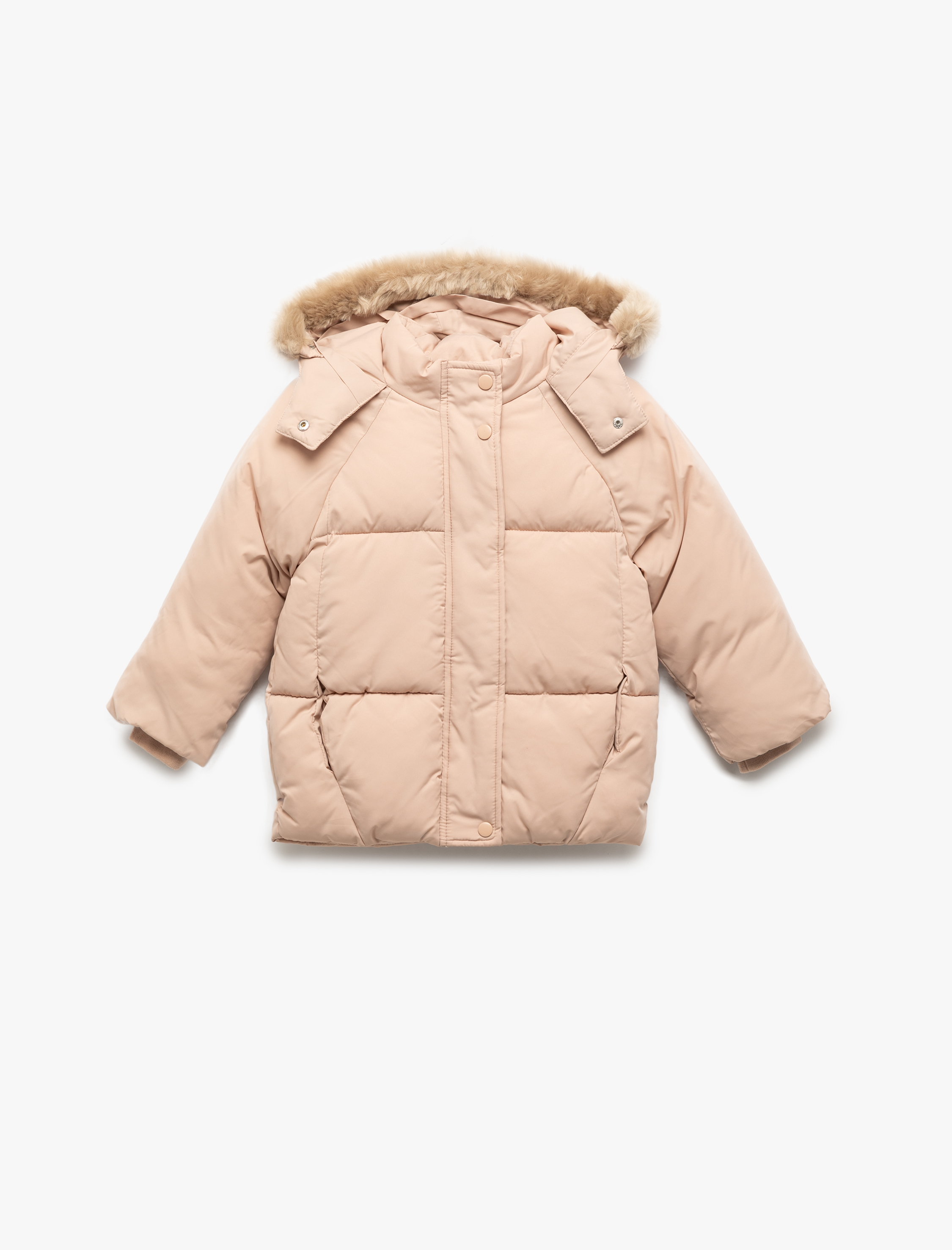  Kız Bebek Kapşonlu Uzun Kollu Kapitone Şişme Mont