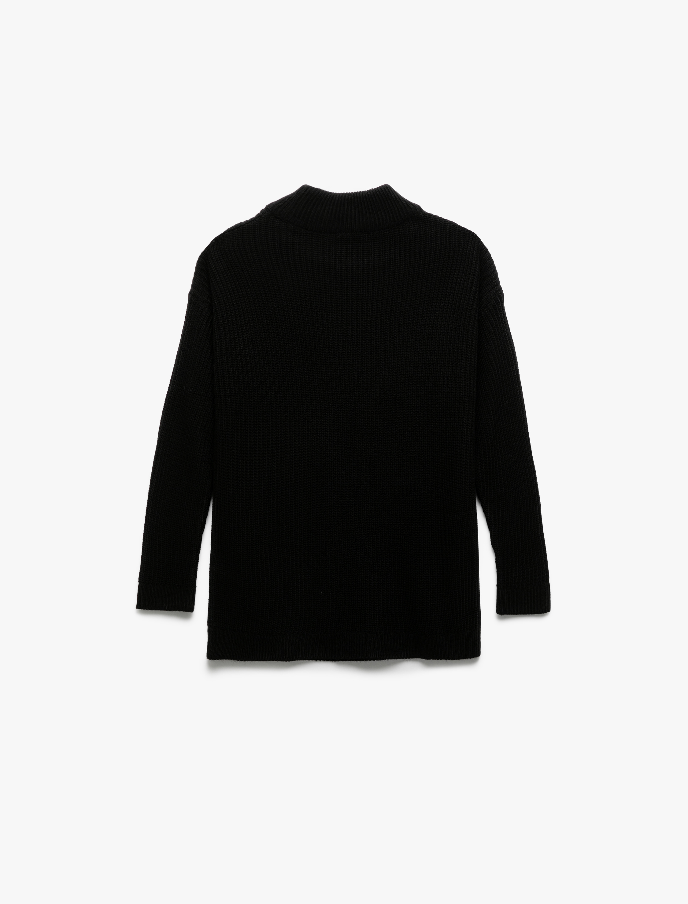   Uzun Kollu Dik Yaka Oversize Örgü Kazak