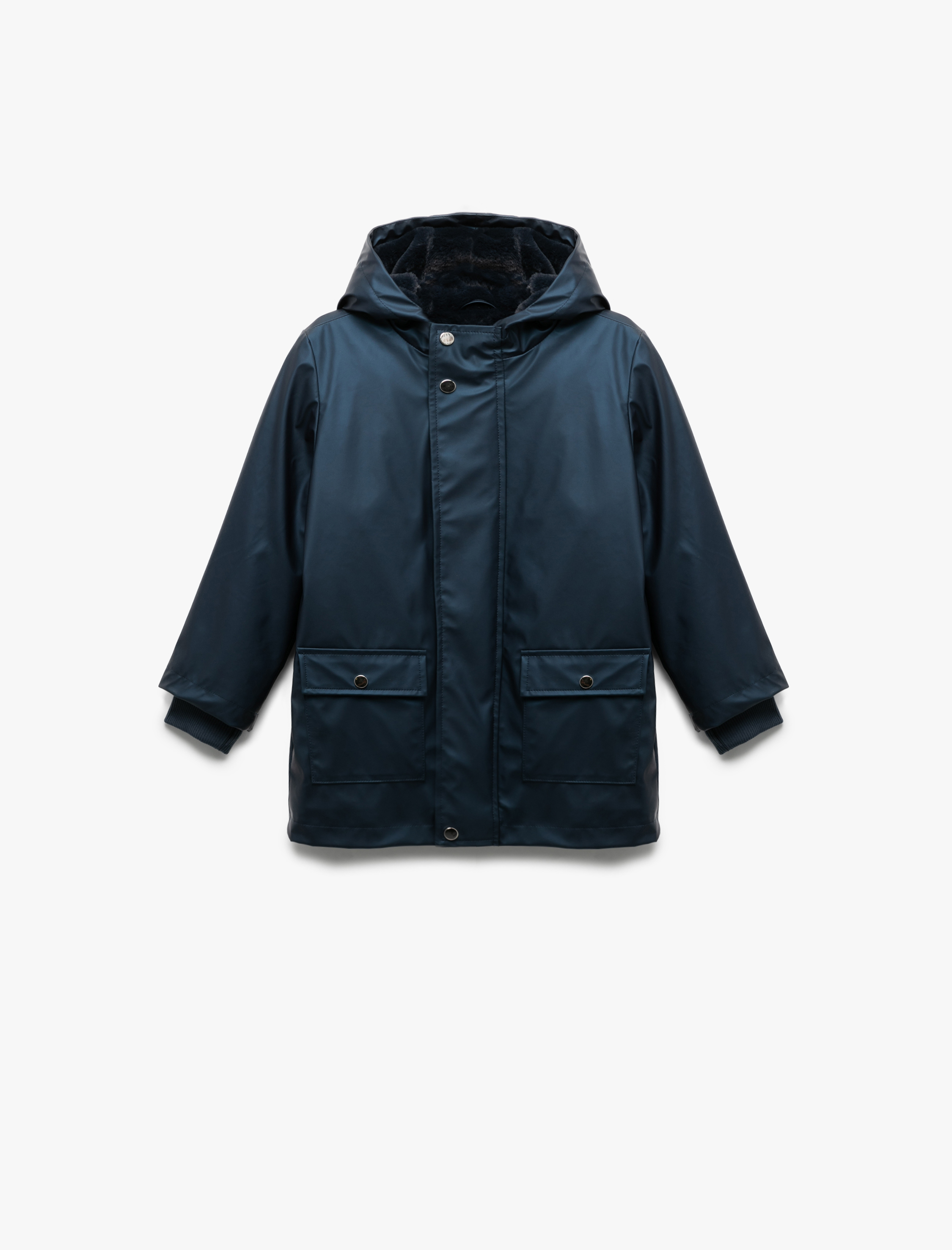 Kız Çocuk Kapaklı Cepli Uzun Kollu Kapşonlu Yağmurluk