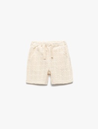 Beli Bağcıklı Pamuk Karışımlı Dokulu Basic Şort