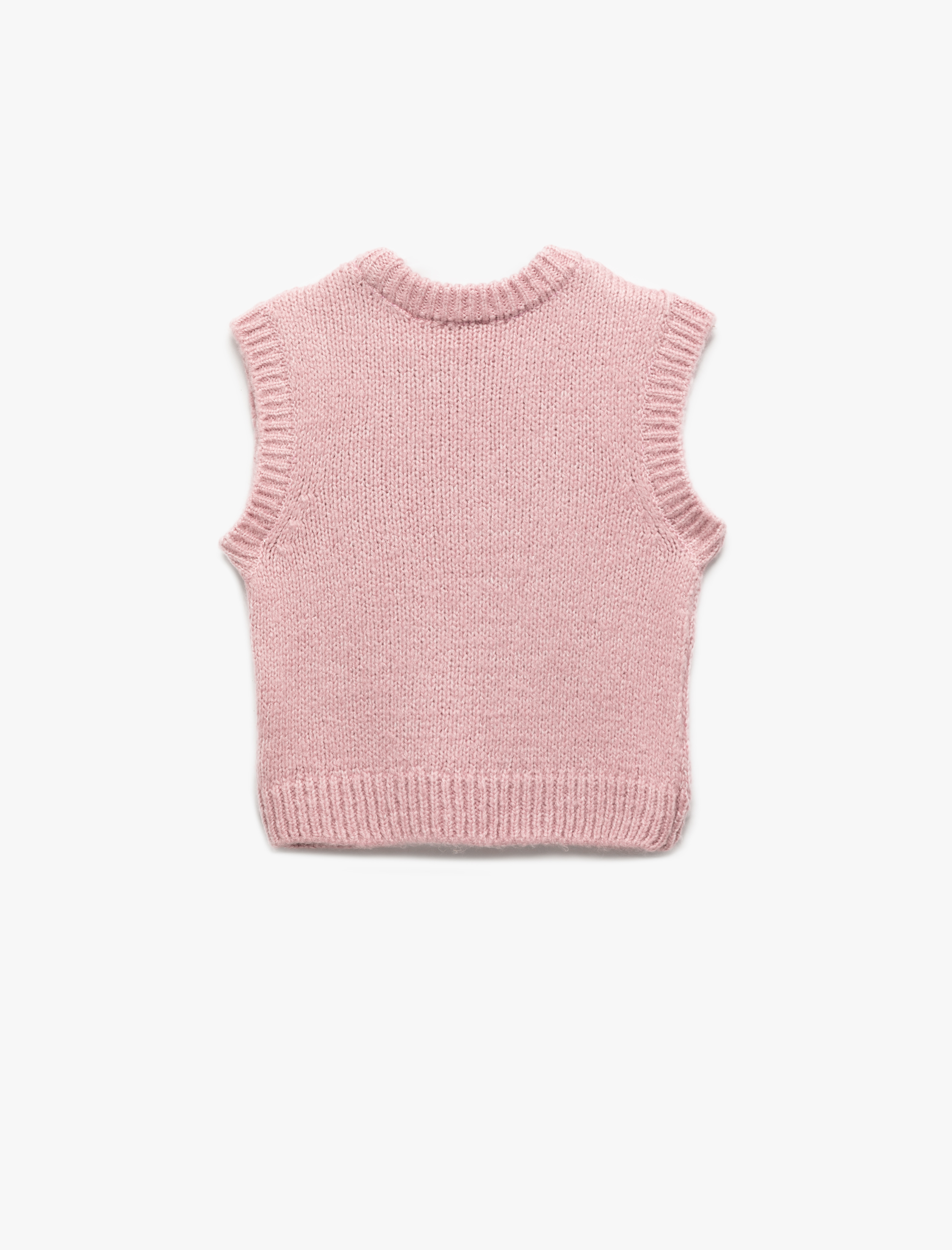  Kız Çocuk Bisiklet Yaka Kolsuz Basic Triko Süveter