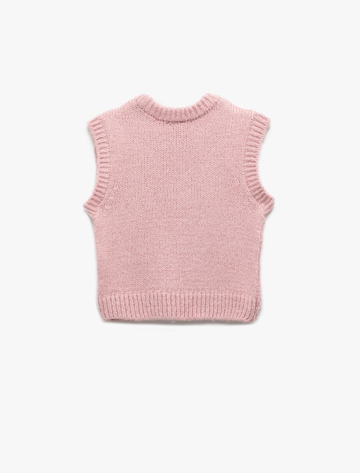 Kız Çocuk Bisiklet Yaka Kolsuz Basic Triko Süveter