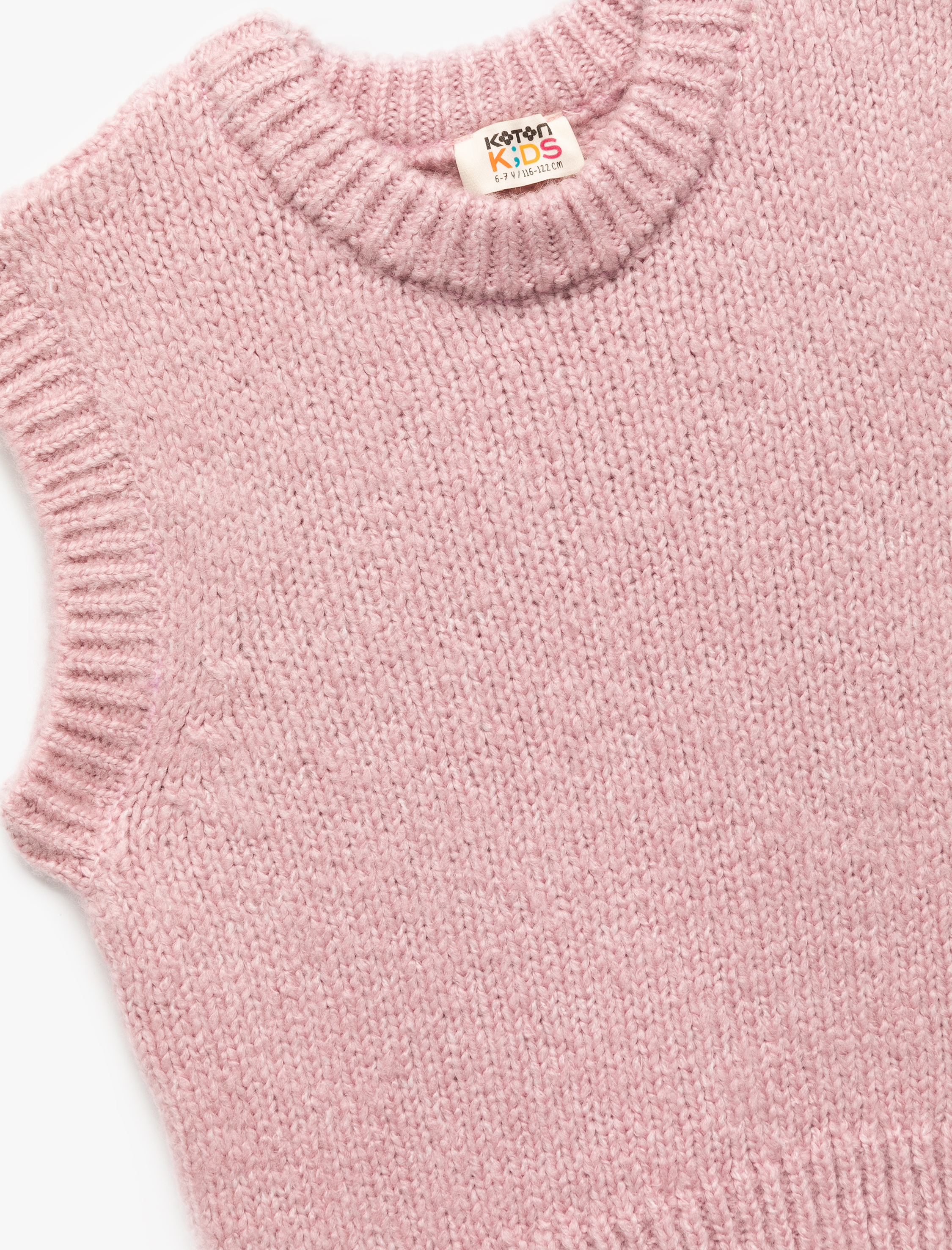  Kız Çocuk Bisiklet Yaka Kolsuz Basic Triko Süveter