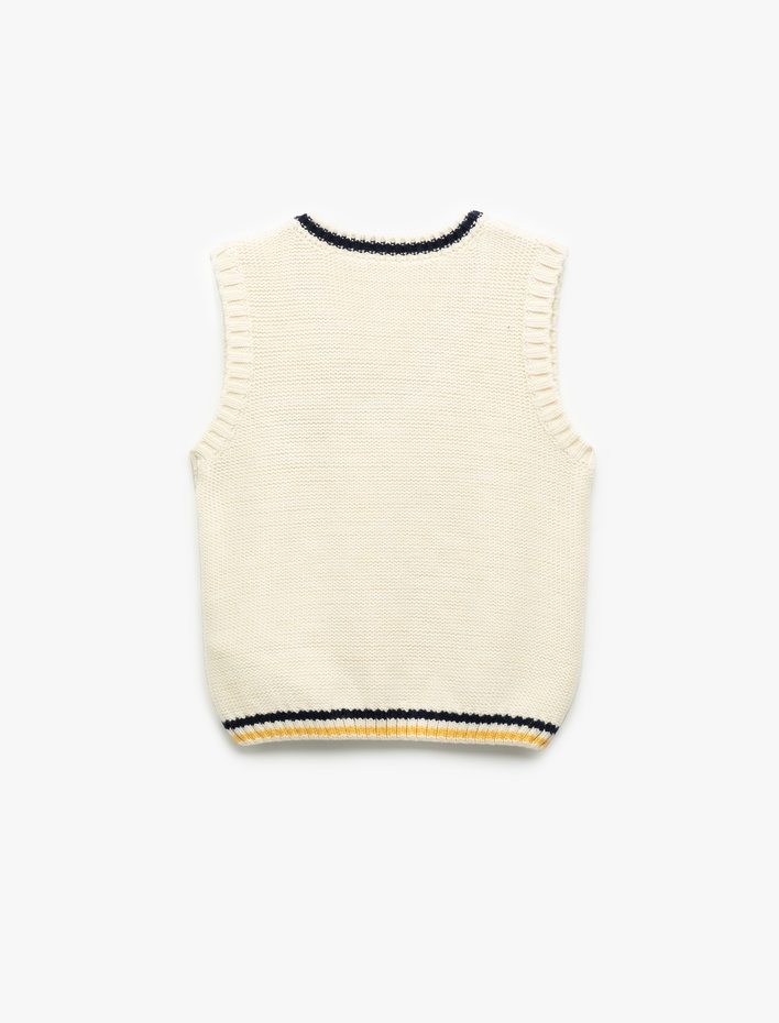 Kız Çocuk V Yaka Örgü Dokulu Fiyonk Detaylı Triko Süveter