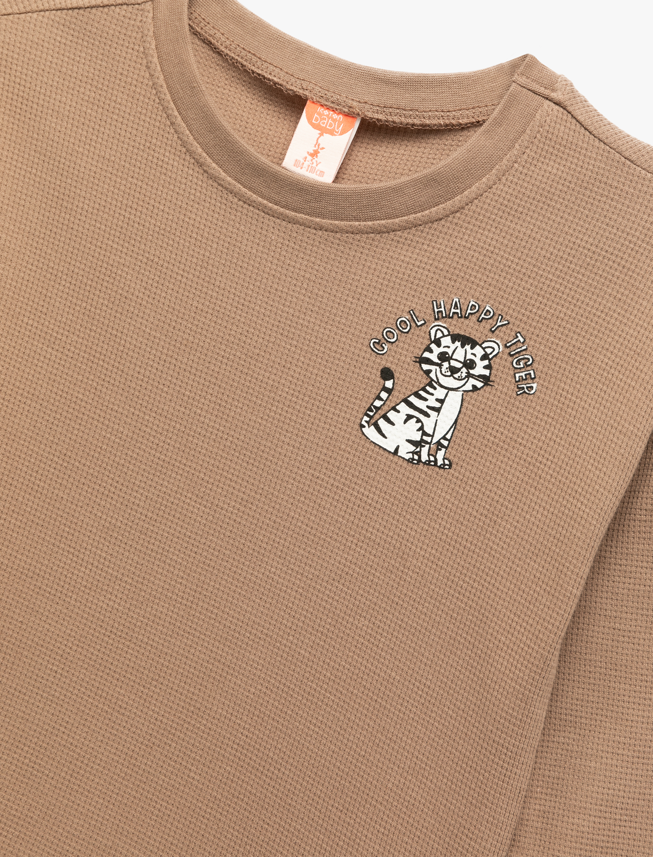  Erkek Bebek Pamuklu Kedi İşlemeli Bisiklet Yaka Uzun Kollu Tişört