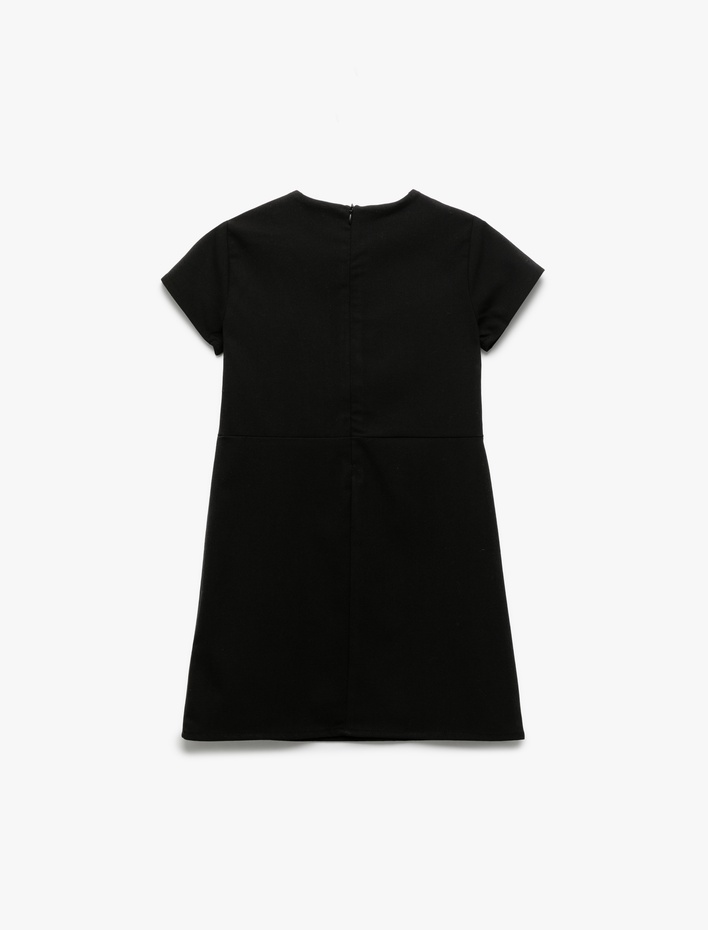 Kız Çocuk Kısa Kollu Bisiklet Yaka Viskon Karışımlı Basic Elbise