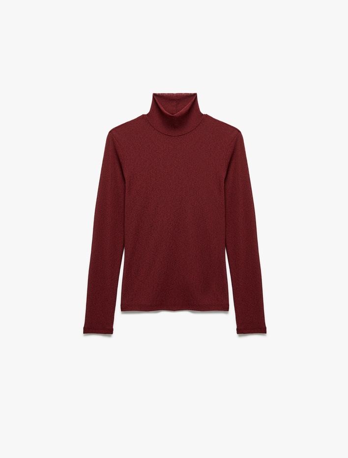  Slim Fit Balıkçı Yaka Uzun Kollu Tişört