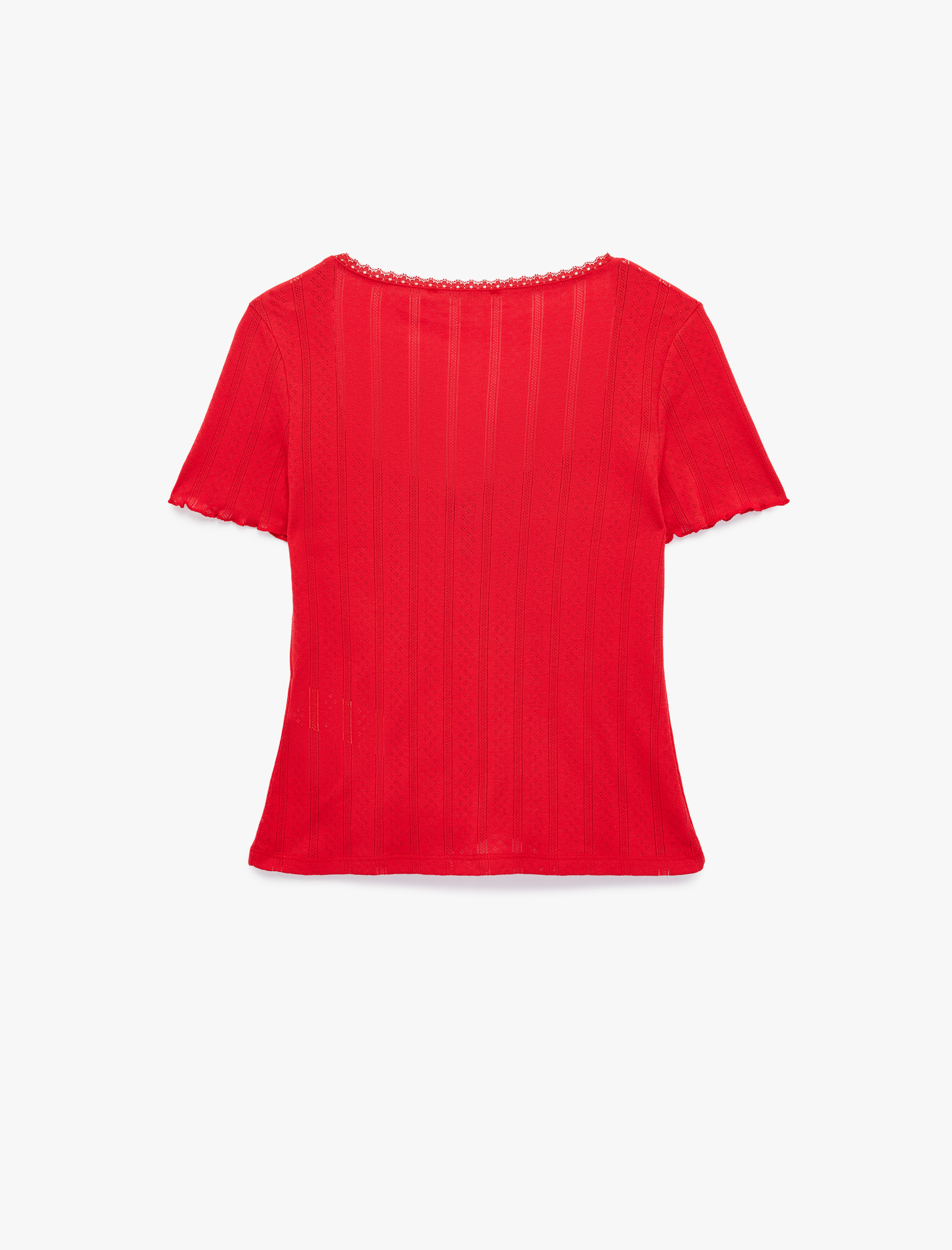   Pamuklu Büzgülü Slim Fit Kısa Kollu Kare Yaka Tişört