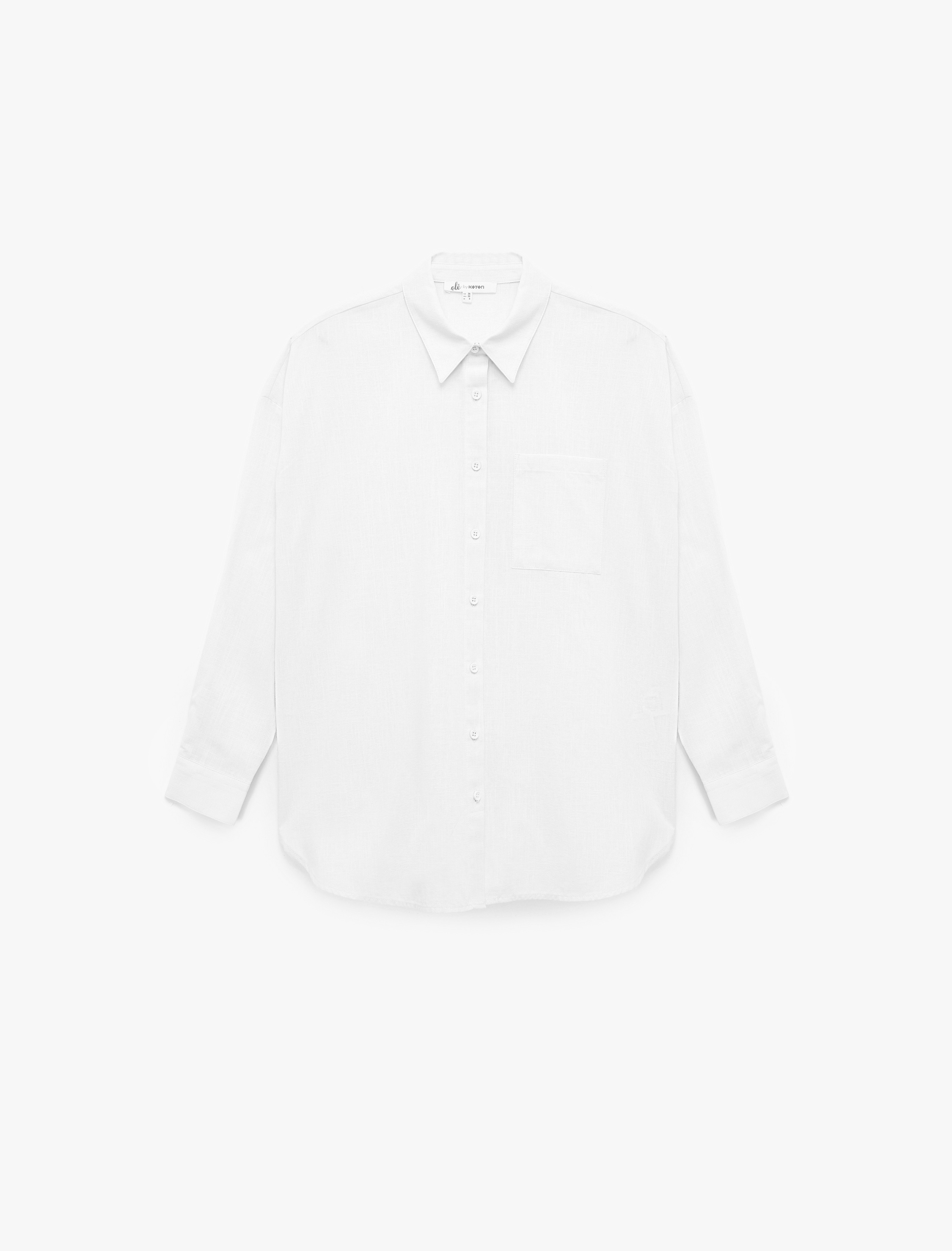   Pamuklu Klasik Yaka Düğmeli Uzun Kollu Oversize Gömlek