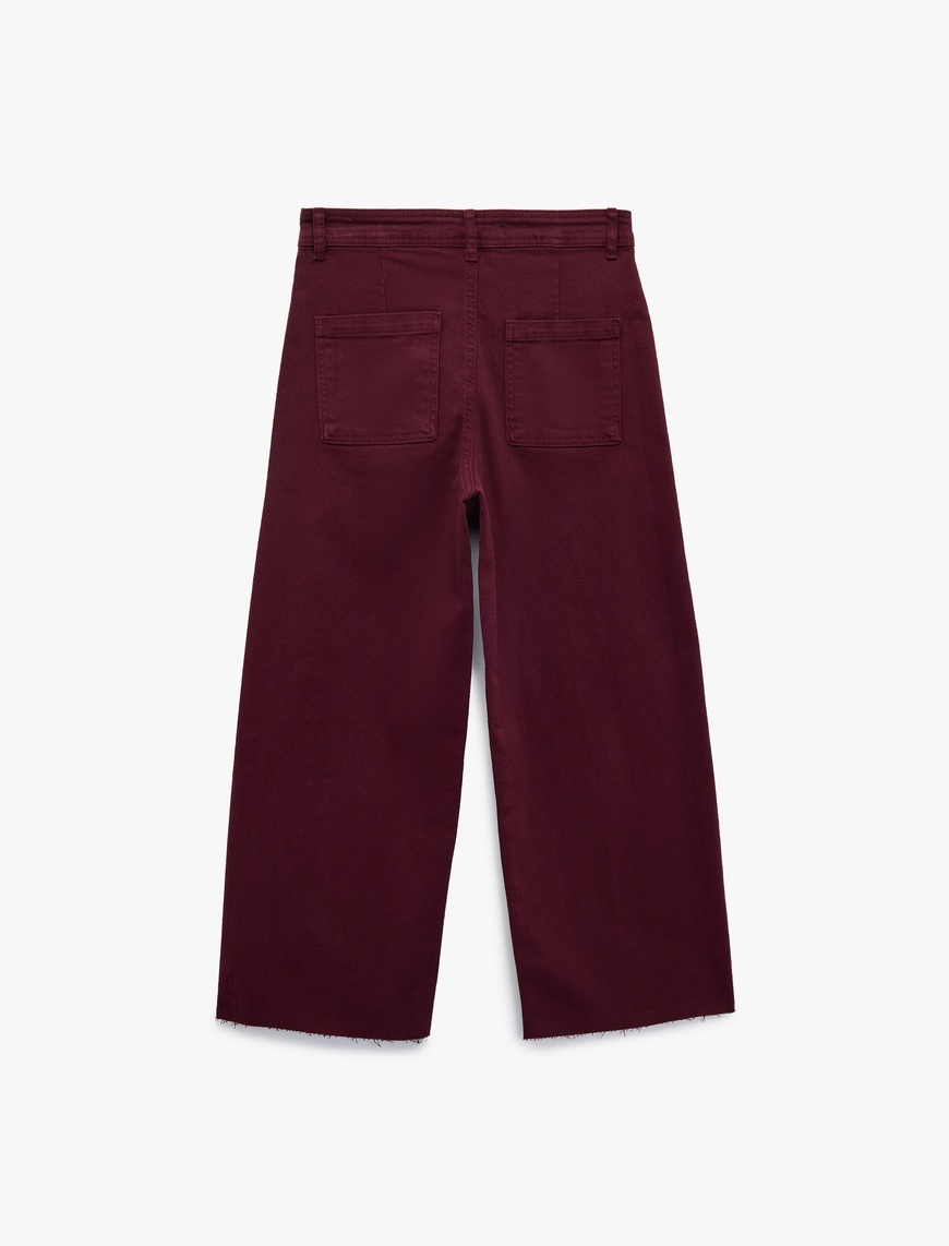   Yüksek Bel Düğmeli Cepli Rahat Kalıp Geniş Paça Denim Pantolon - Culotte Jeans