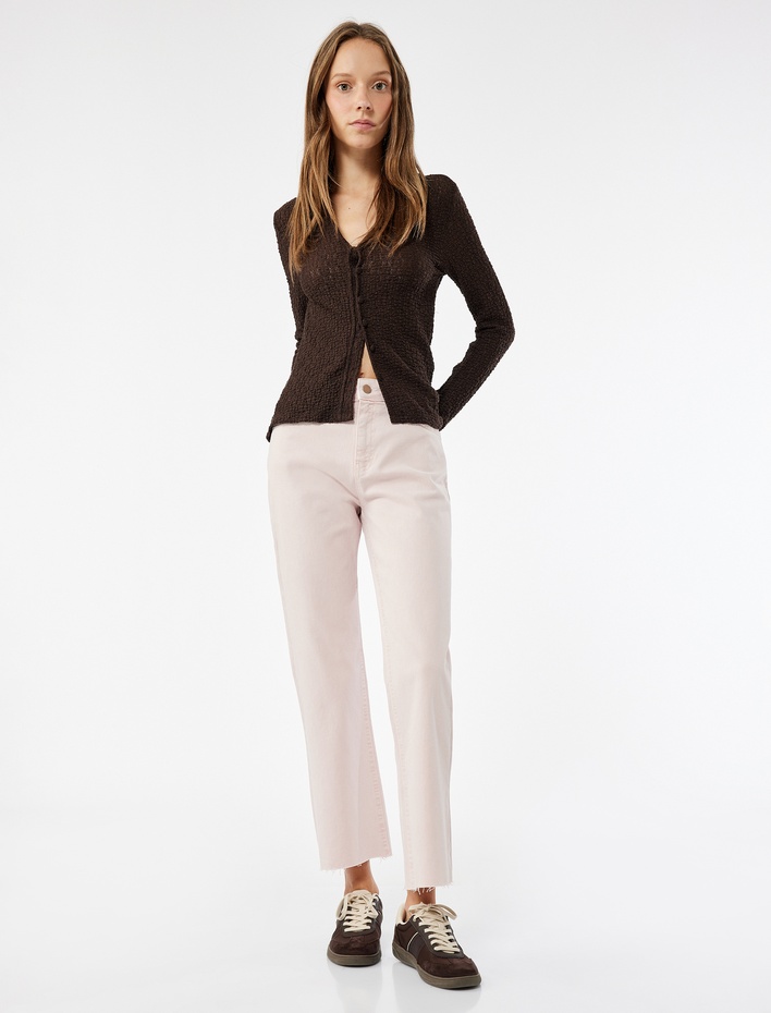  Kesik Paça Basic Denim Pantolon
