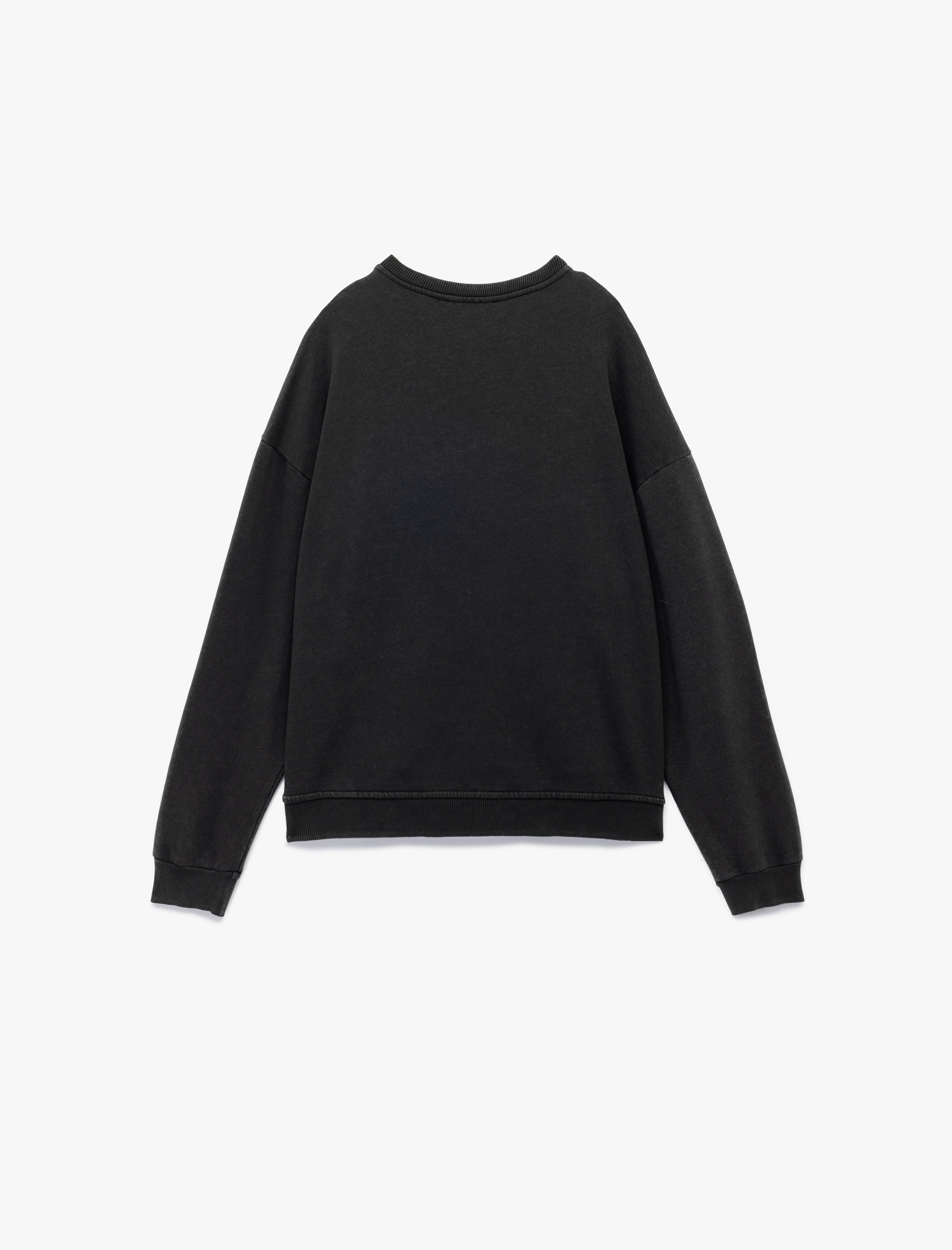   Şardonlu Uzun Kollu Bisiklet Yaka Taşlı Baskılı Oversize Sweatshirt