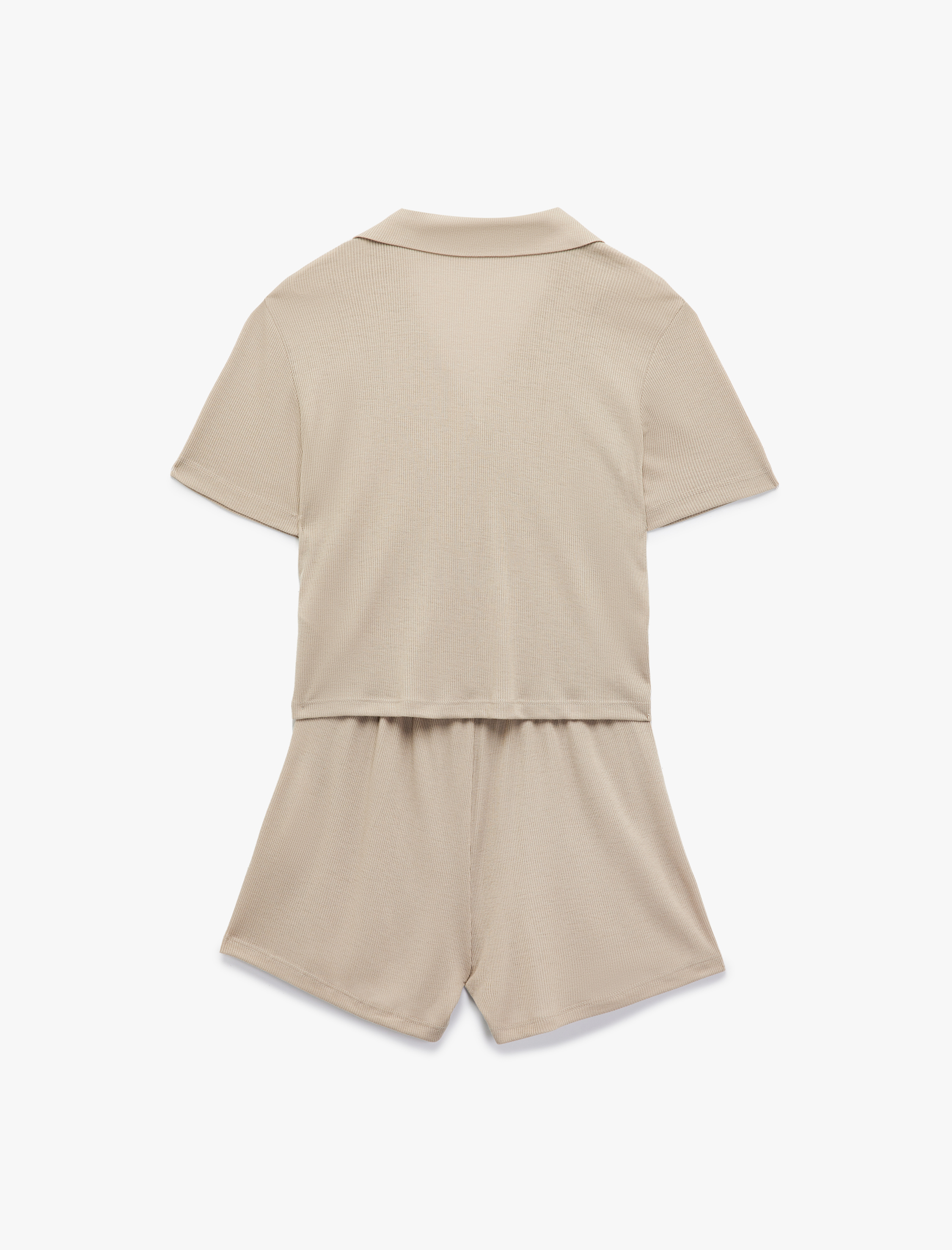   Gömlek Yaka Kısa Kollu Nakışlı Şortlu Pijama Takımı