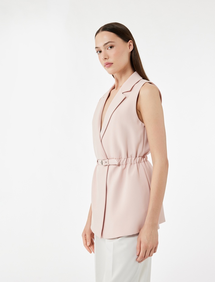  Kemerli Kruvaze Uzun Blazer Yelek