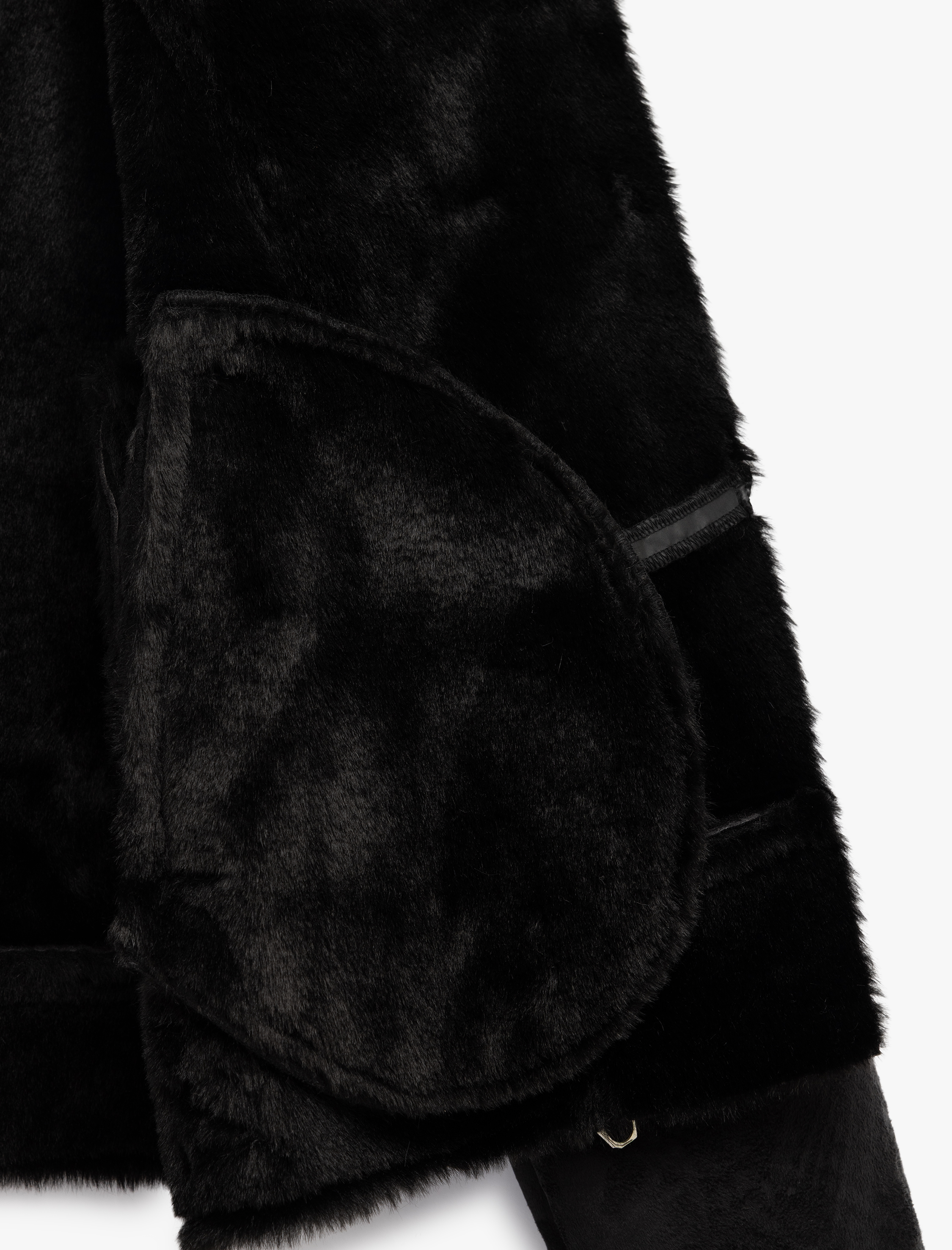   Kruvaze Yaka Uzun Kollu Fermuarlı Cepli Suni Kürk Yaka Crop Suni Süet Ceket