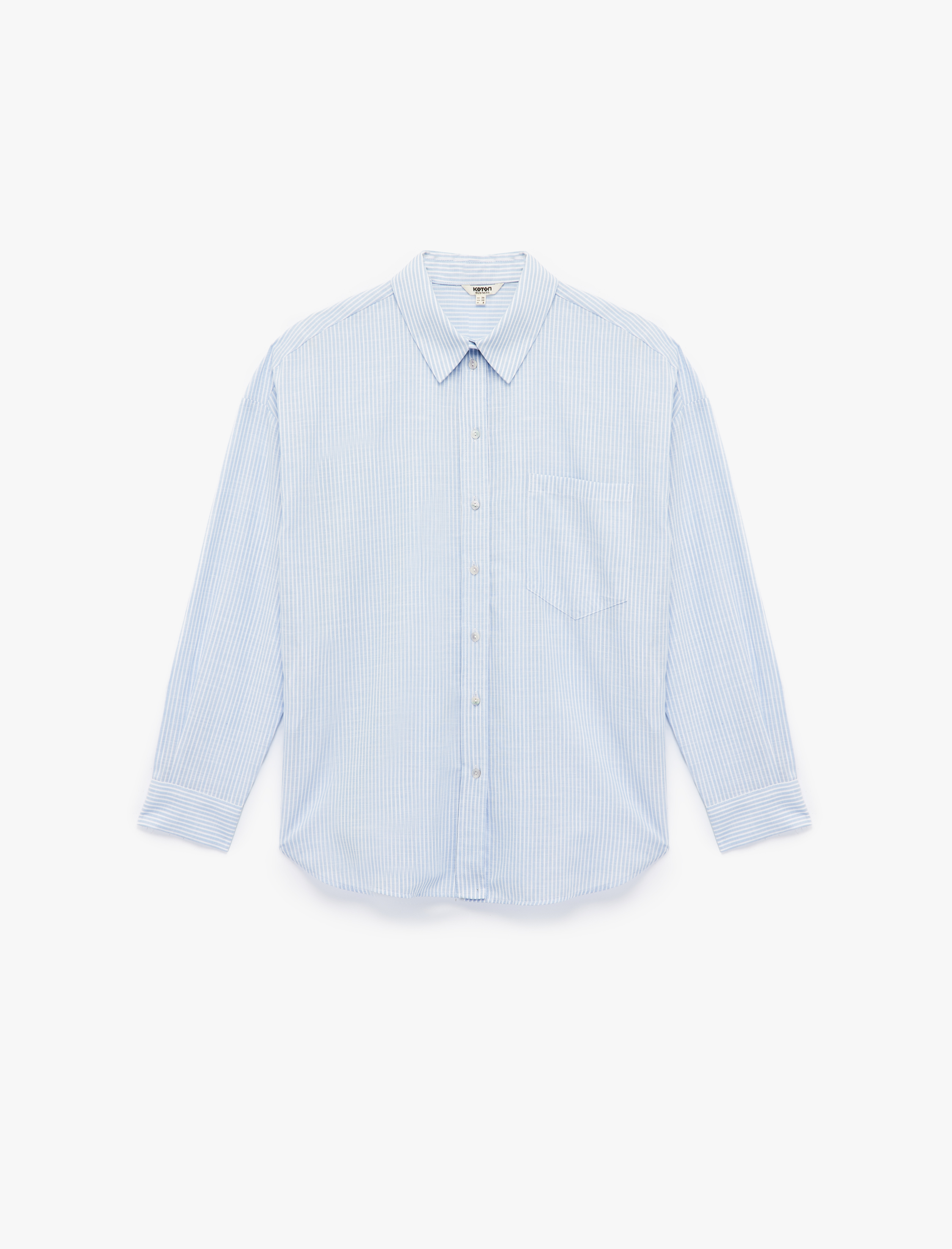   Pamuklu Tek Cep Detaylı Uzun Kollu Klasik Yaka Oversize Gömlek