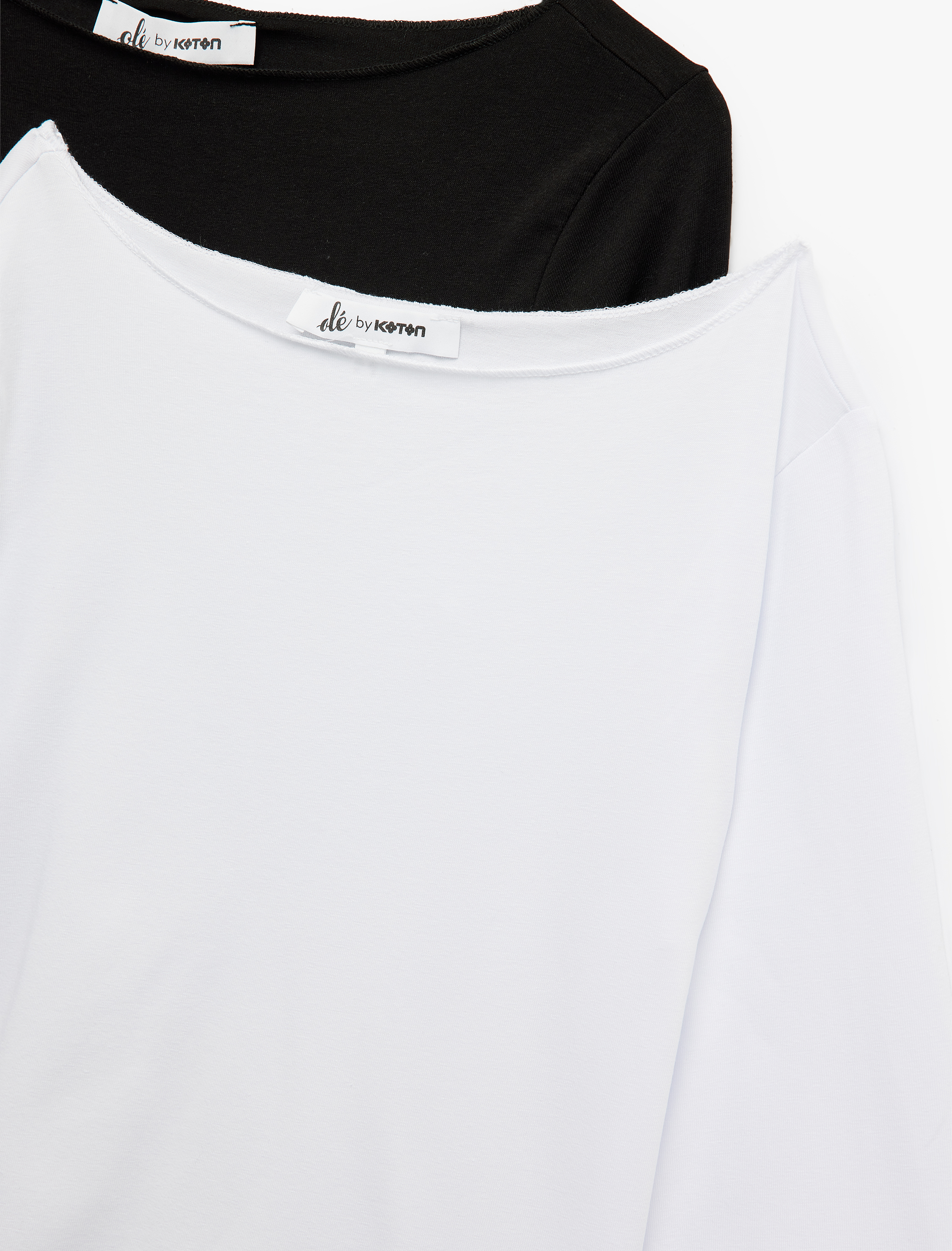   Slim Fit Uzun Kollu Kayık Yaka Pamuklu 2'li Tişört Seti