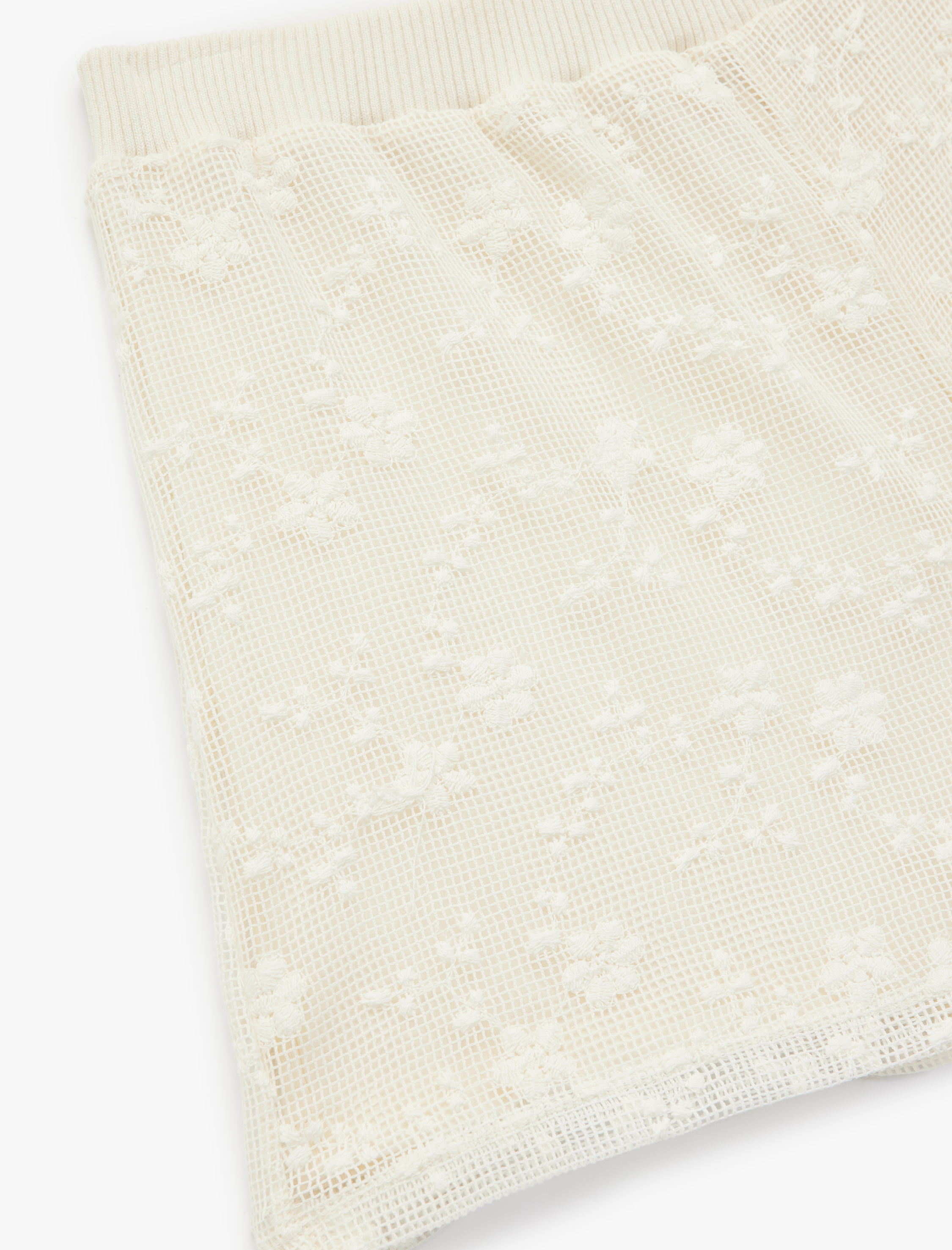   İki Farklı Kumaş Kullanımlı Ajurlu Çiçekli Dantelli Mikro Şort