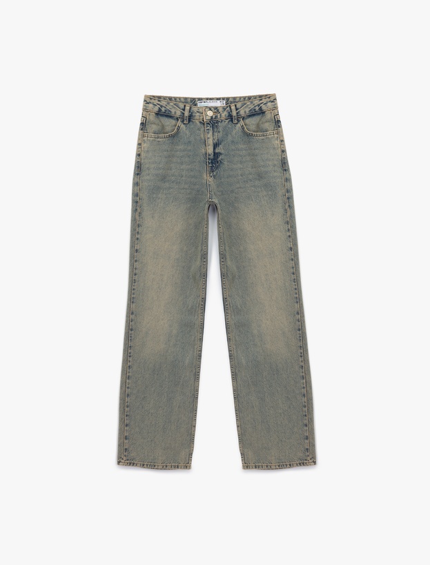 Pamuklu Düz Kesim Düz Paça Jean Pantolon - Straight Jeans_0