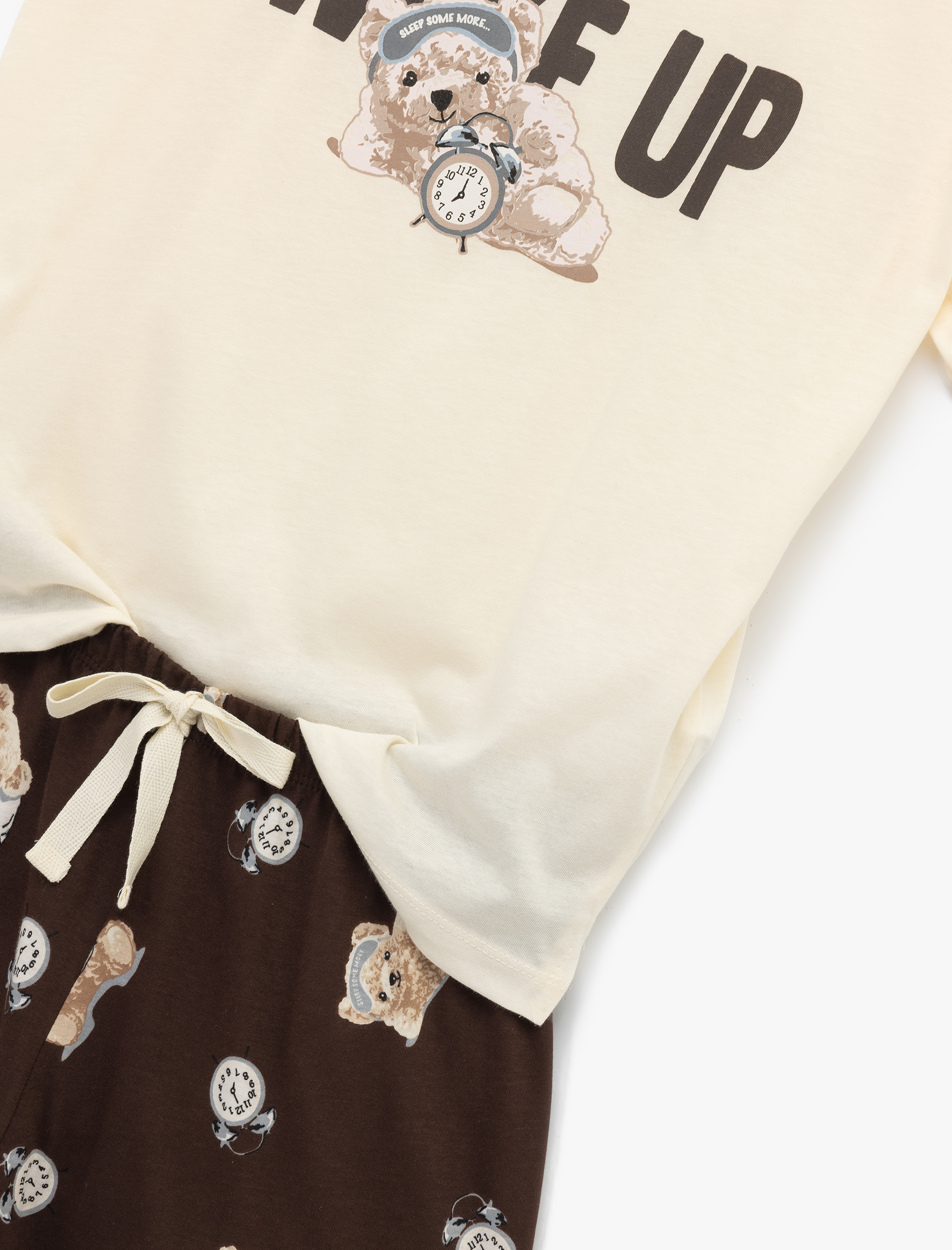   Pamuklu Kısa Kollu Ayıcık Baskılı Şortlu Pijama Takımı