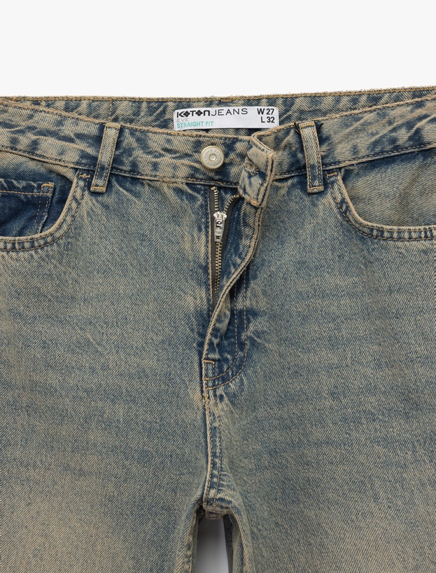 Pamuklu Düz Kesim Düz Paça Jean Pantolon - Straight Jeans_7