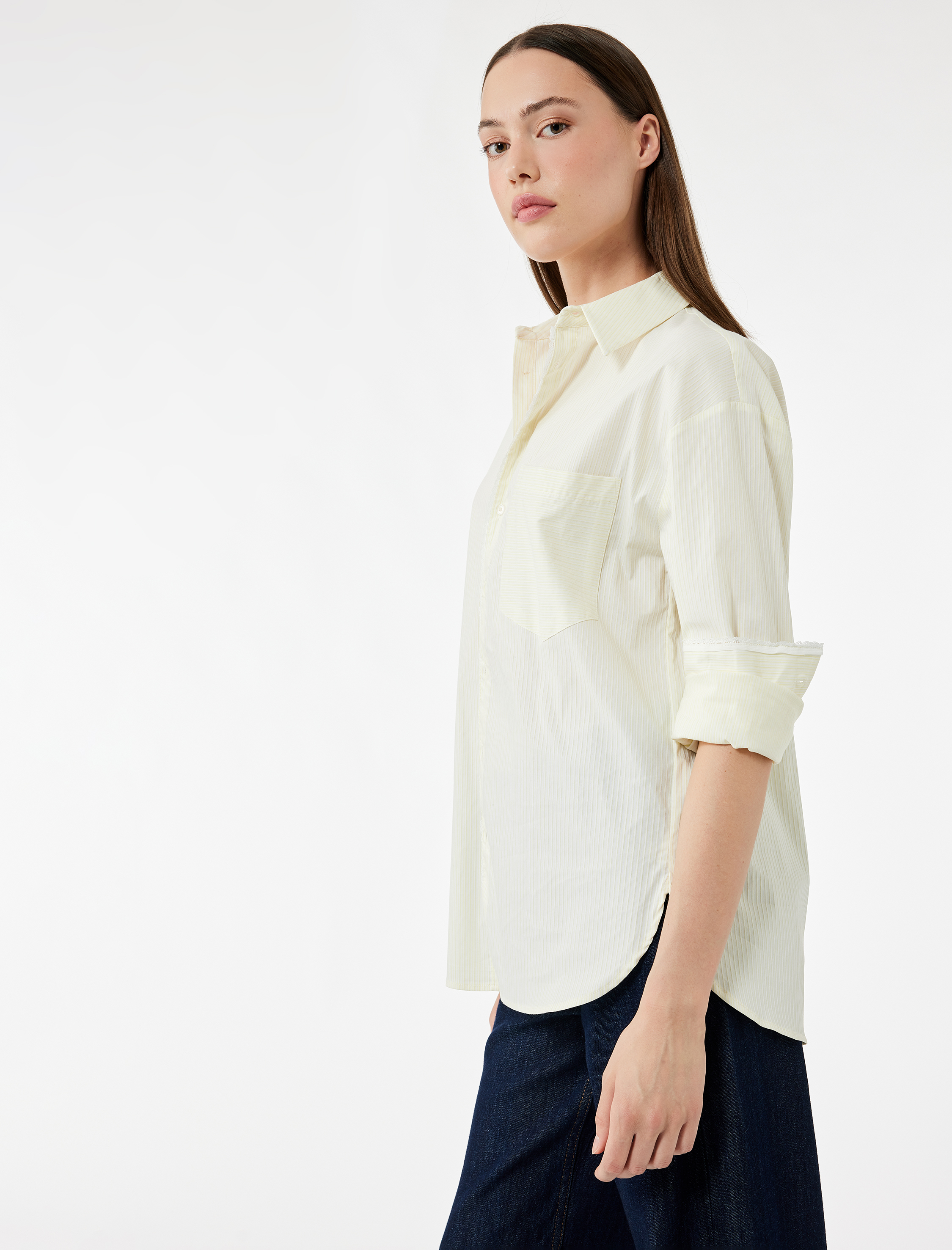   Tek Cep Detaylı Uzun Kollu Klasik Yaka Pamuklu Gömlek