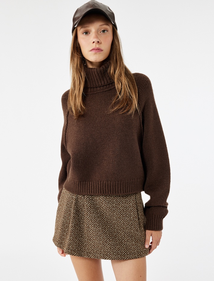  Uzun Kollu Dikiş Detaylı Balıkçı Yaka Triko Kazak