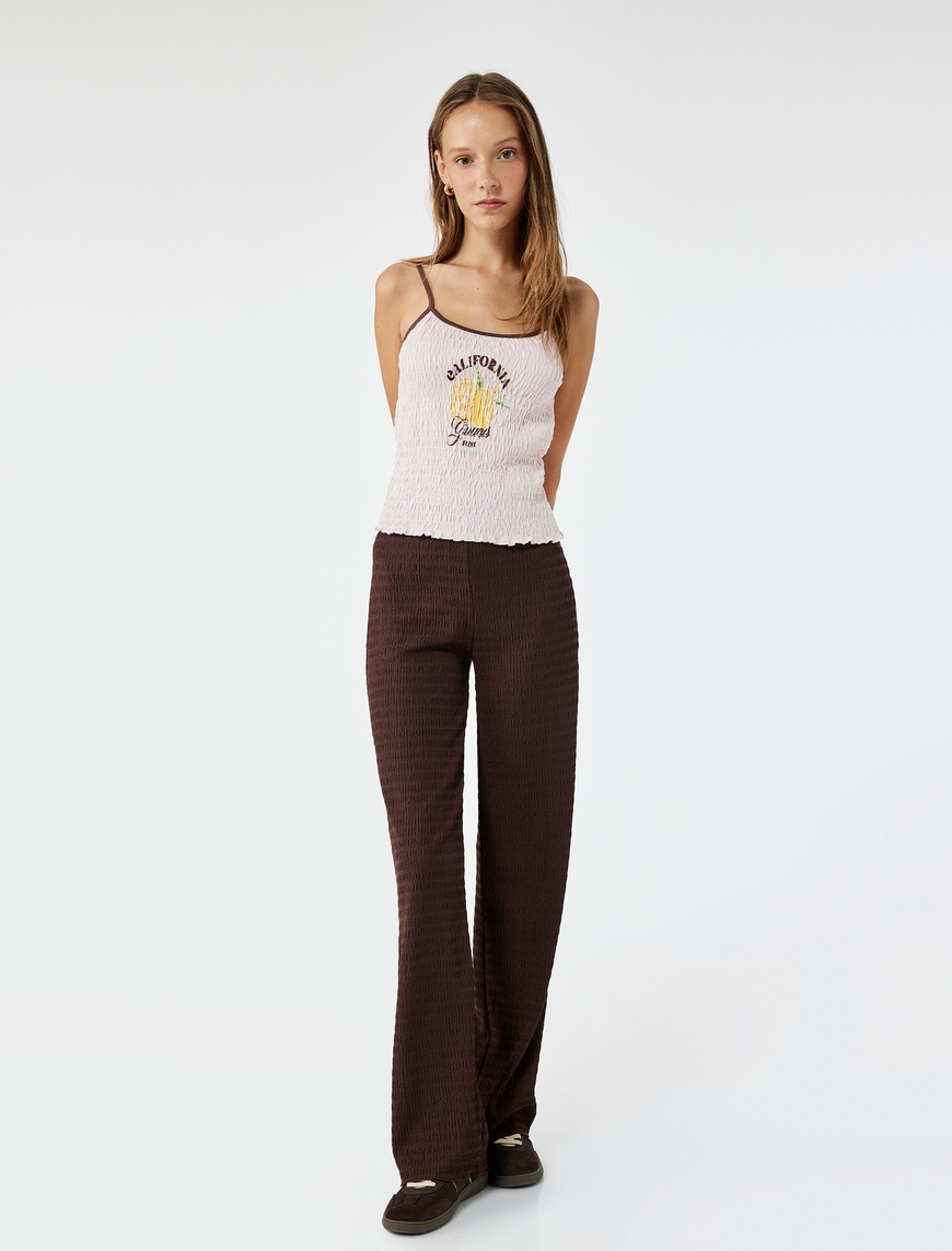  Slim Fit Askılı Baskılı Gipeli Kolsuz Bluz